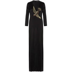 New Gucci Bird Embellished Crystals Black Silk Satin Dress Gown It.40