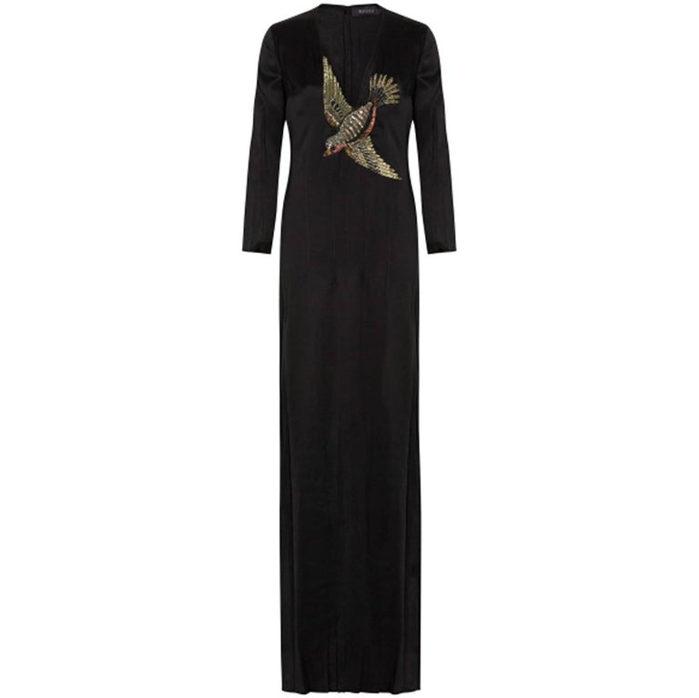 New Gucci Bird Embellished Crystals Black Silk Satin Dress Gown It.40 at  1stDibs | gucci bird dress, guggi bird, gucci black dress