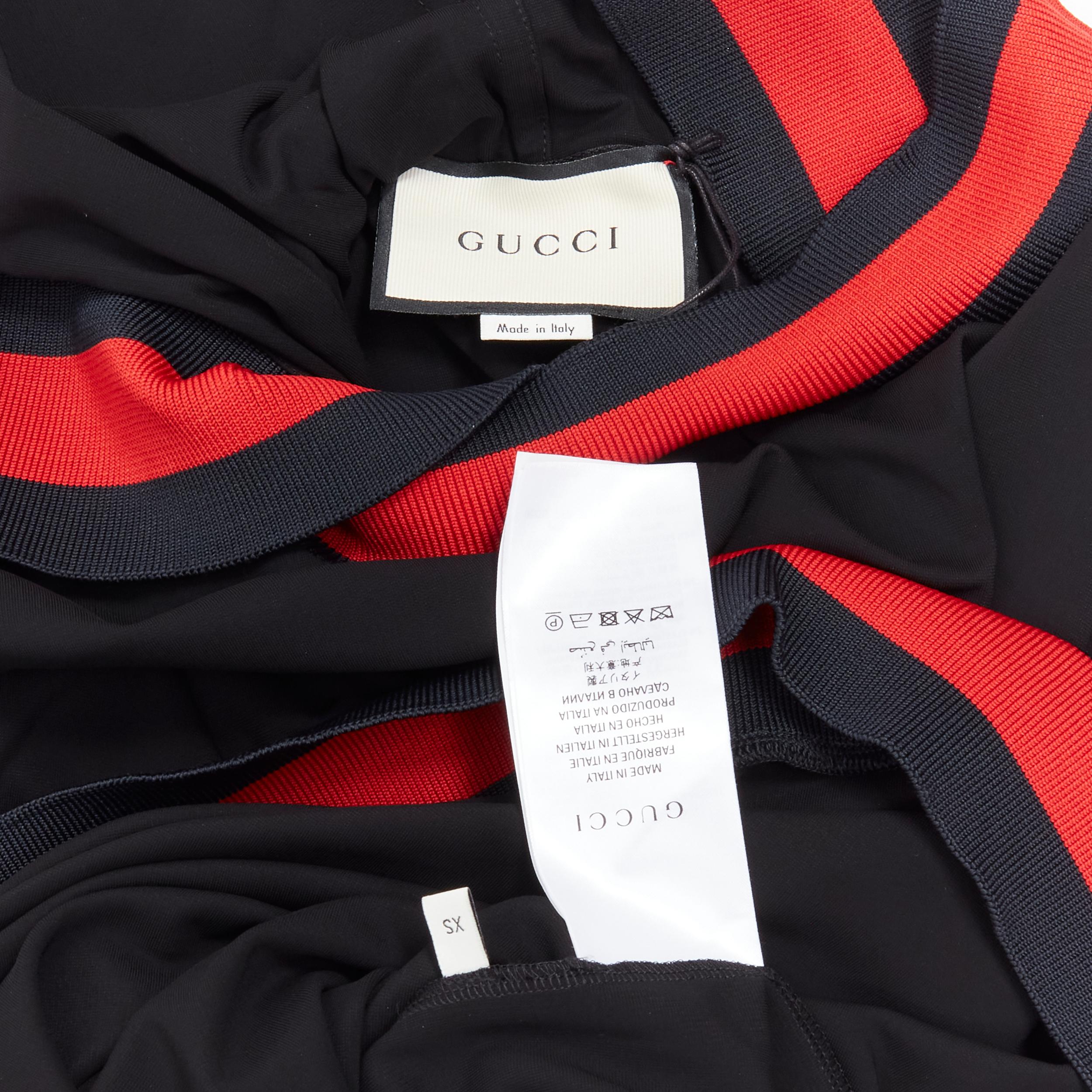 new GUCCI black blue red signature web trim hooded casual dress XS For Sale 2