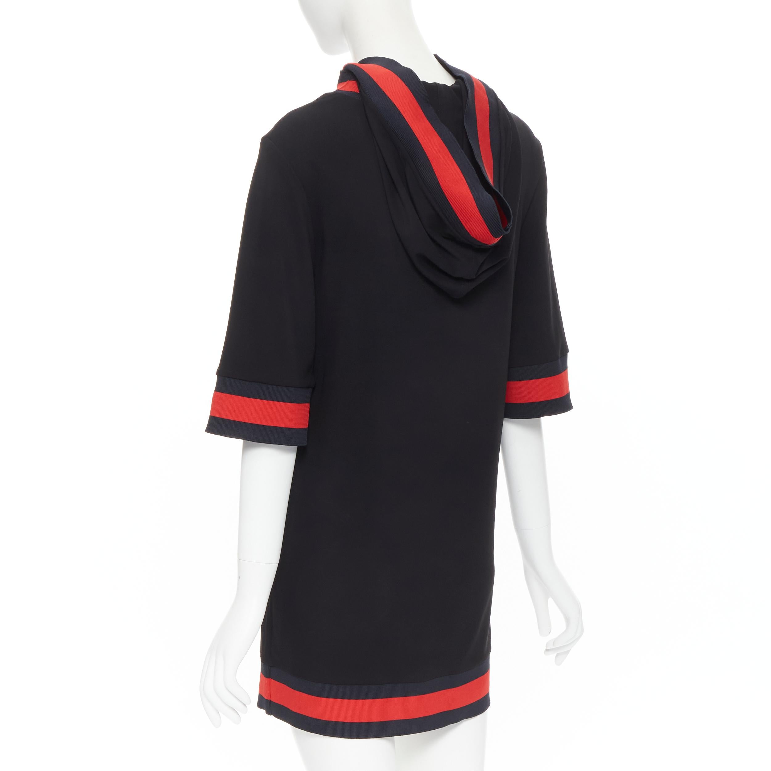 Black new GUCCI black blue red signature web trim hooded casual dress XS For Sale