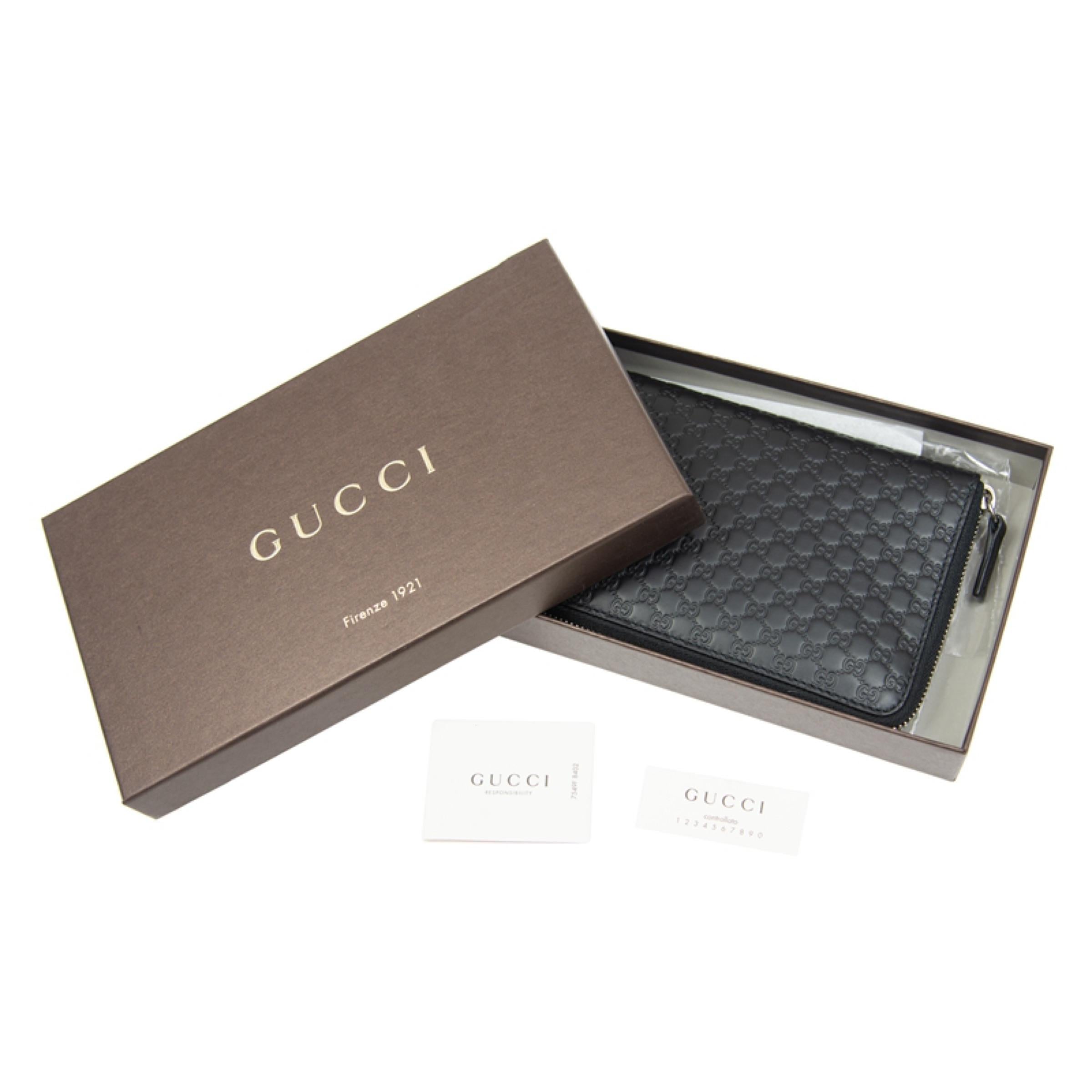 NEW Gucci Black GG Guccissima Monogram Leather Zip Around Clutch Bag For Sale 8