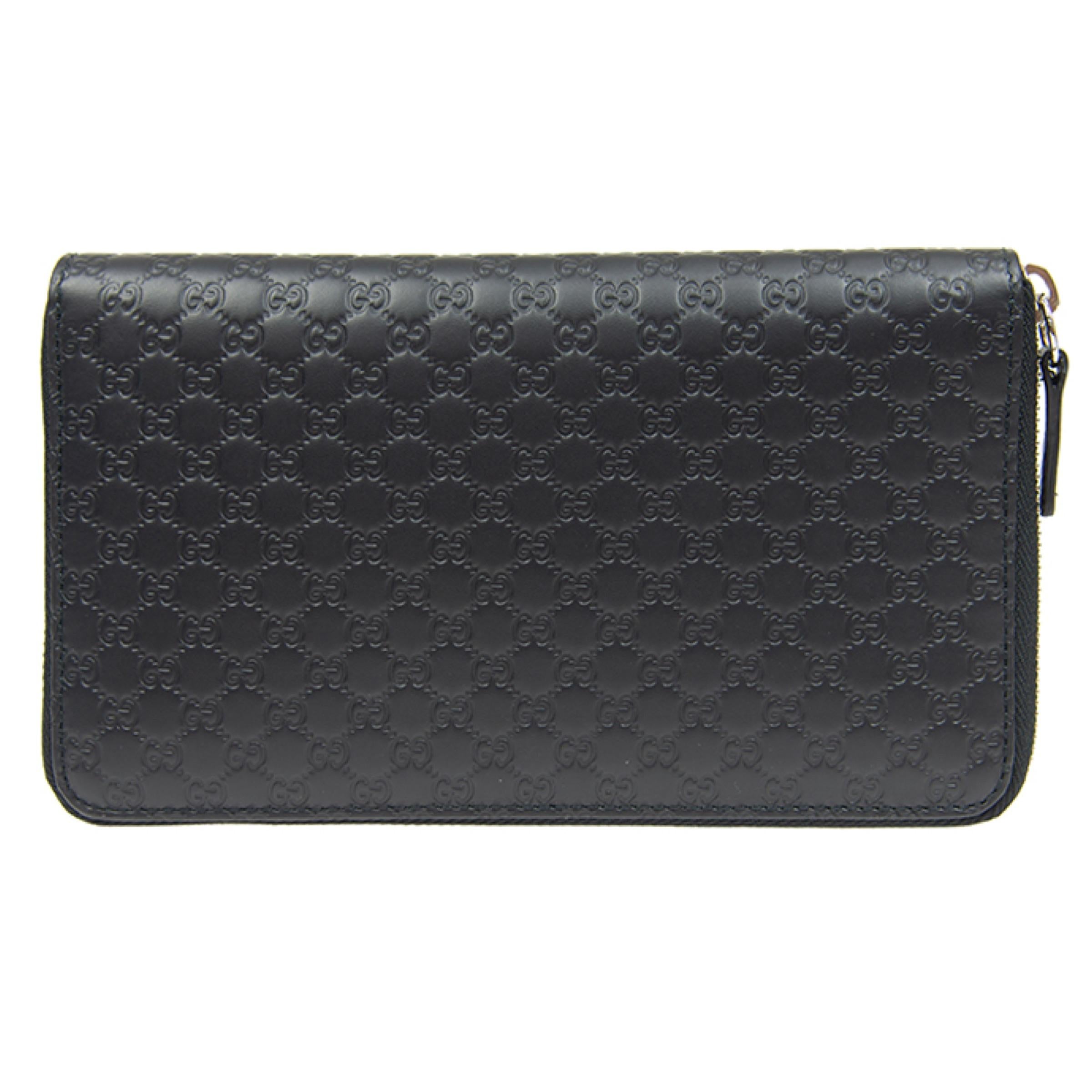 Women's or Men's NEW Gucci Black GG Guccissima Monogram Leather Zip Around Clutch Bag For Sale