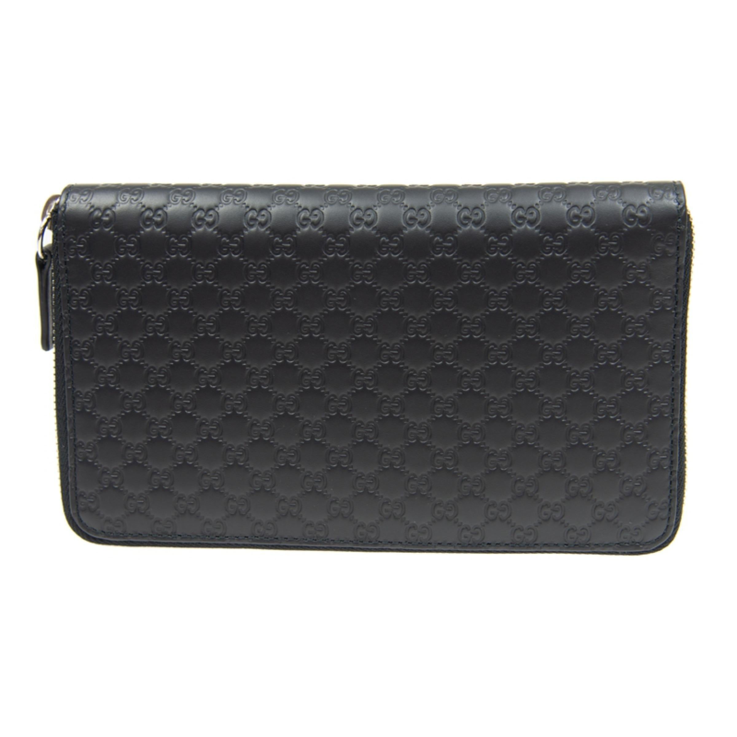 NEW Gucci Black GG Guccissima Monogram Leather Zip Around Clutch Bag For Sale 1