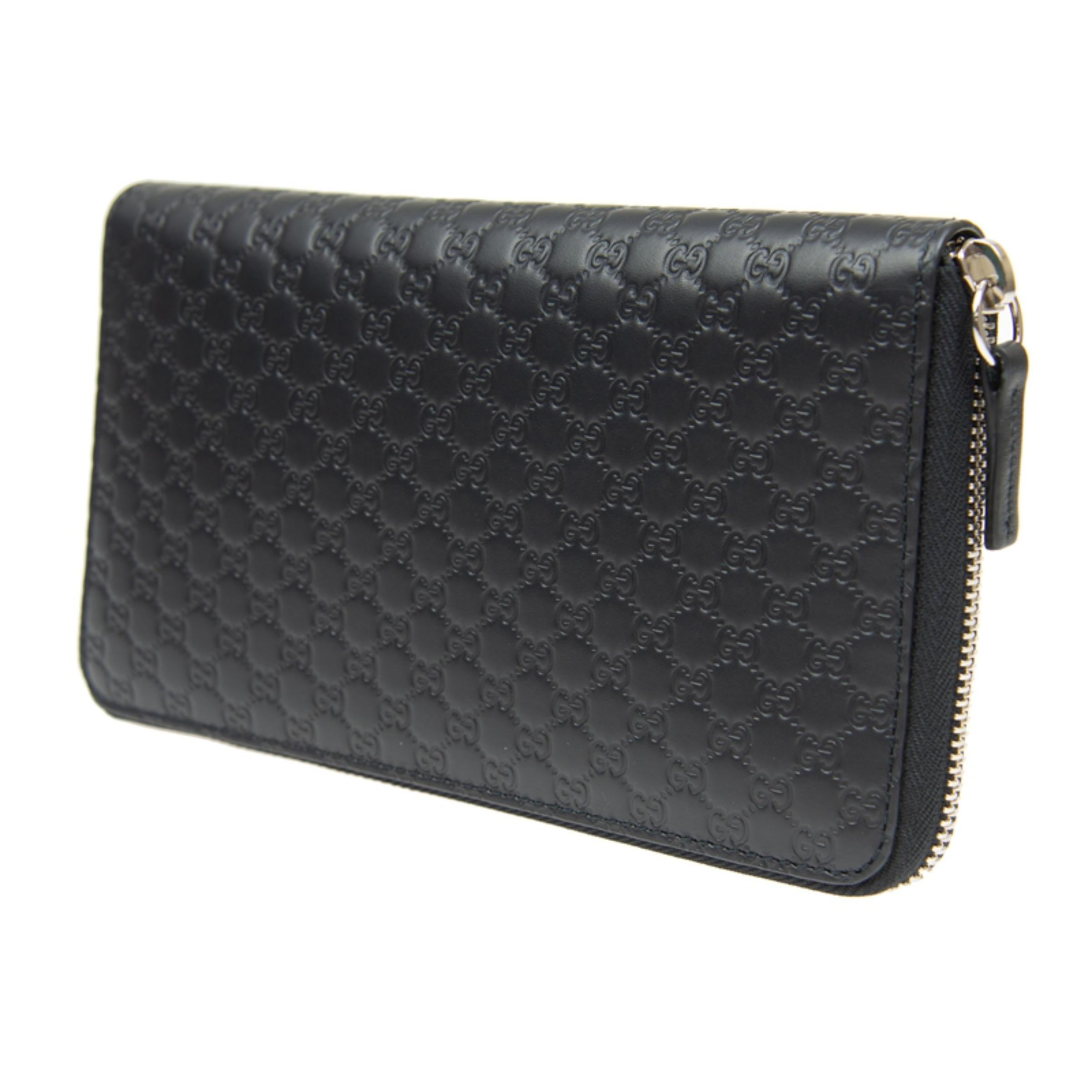 NEW Gucci Black GG Guccissima Monogram Leather Zip Around Clutch Bag For Sale 2