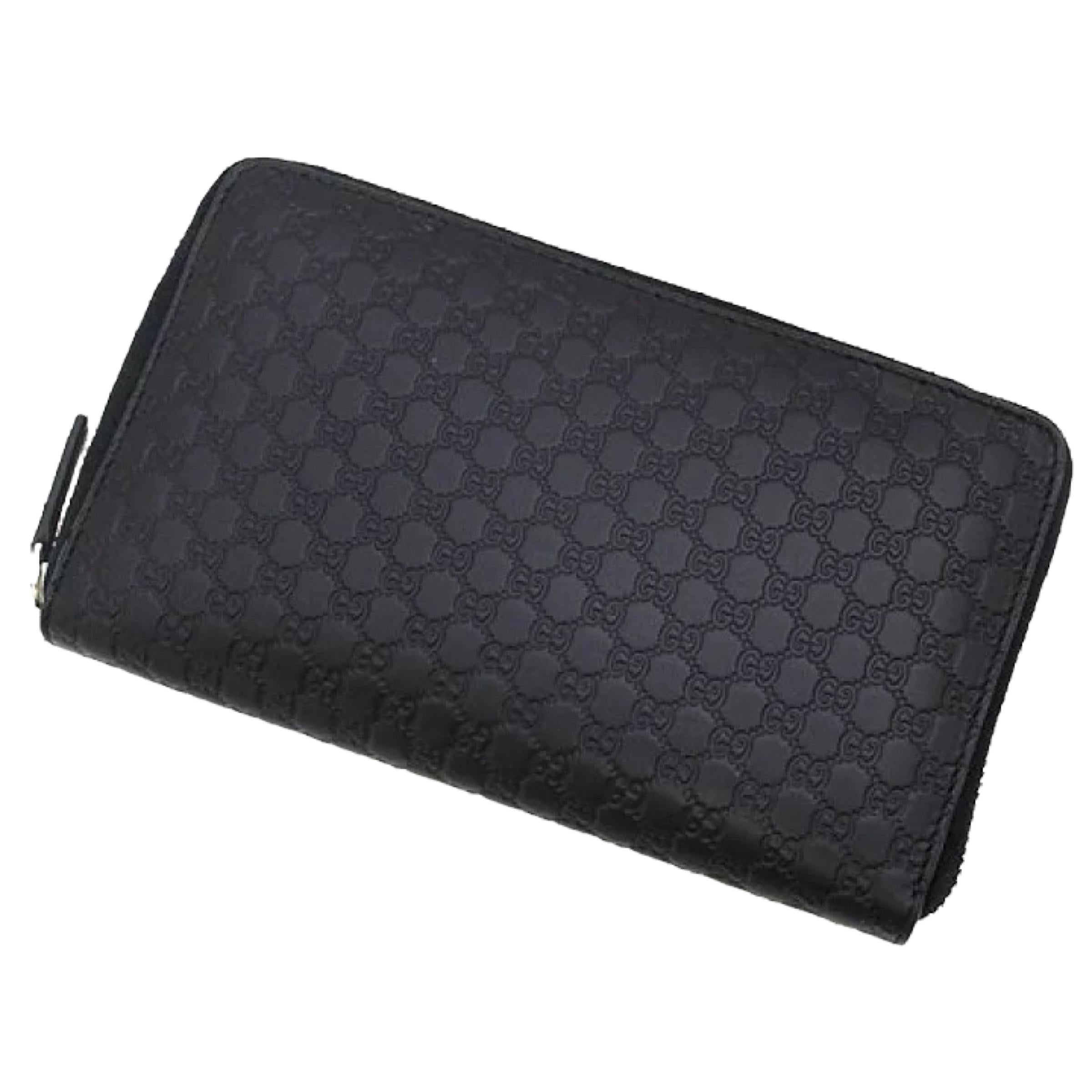 NEW Gucci Black GG Guccissima Monogram Leather Zip Around Clutch Bag For Sale 4