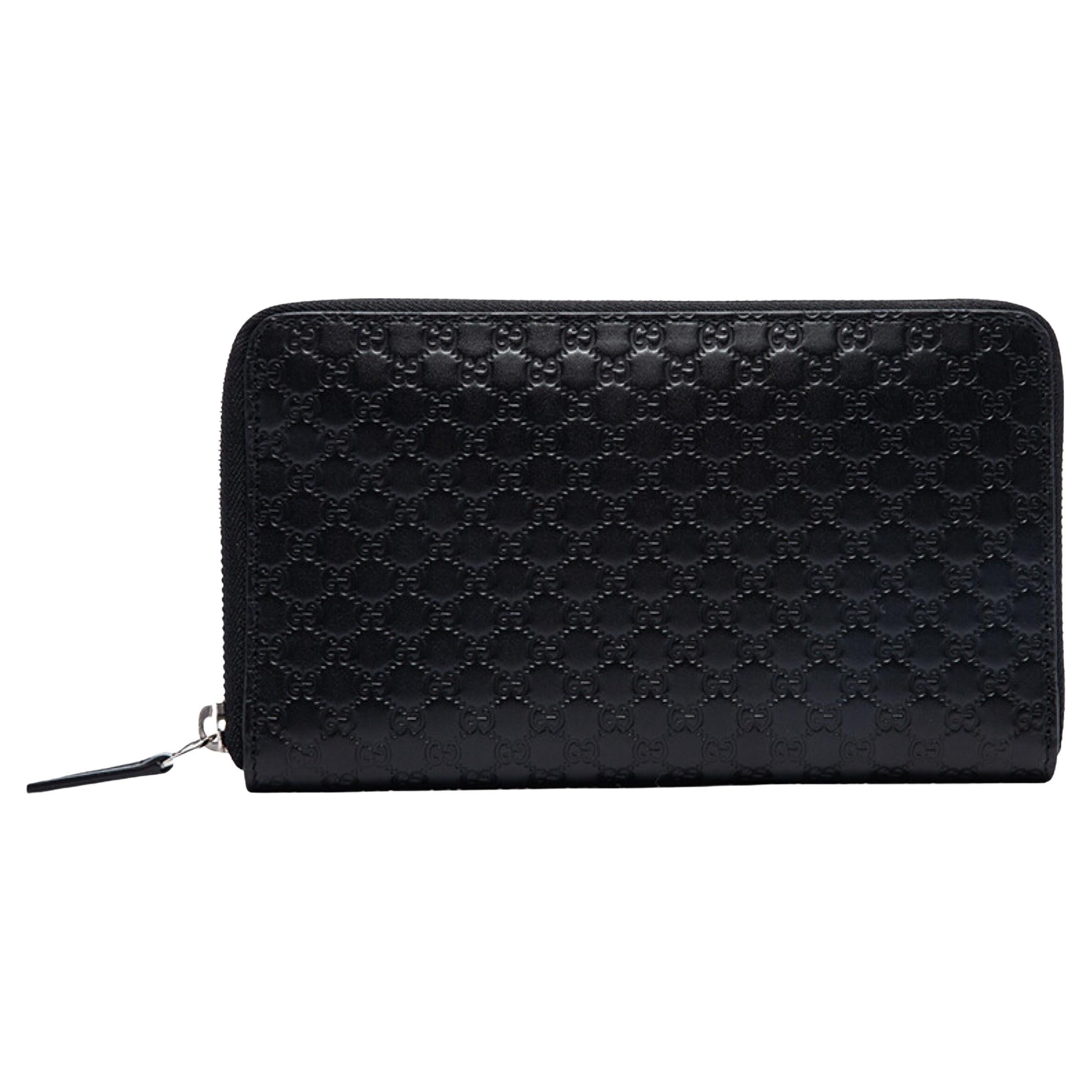 NEW Gucci Black GG Guccissima Monogram Leather Zip Around Clutch Bag For Sale