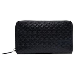 NEW Gucci Black GG Guccissima Monogram Leather Zip Around Clutch Bag