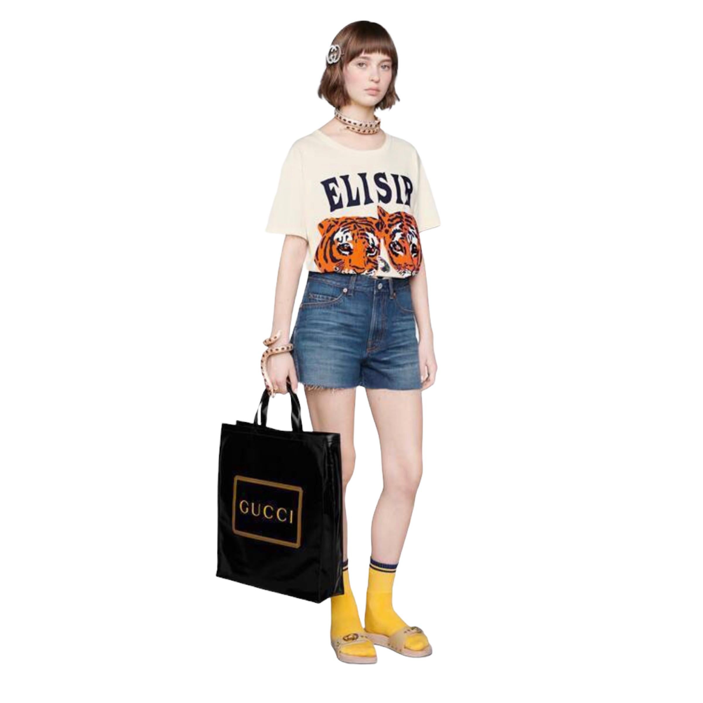 NEU Gucci Tote Bag aus beschichtetem Stoff mit schwarz-goldenem Logodruck im Angebot 7