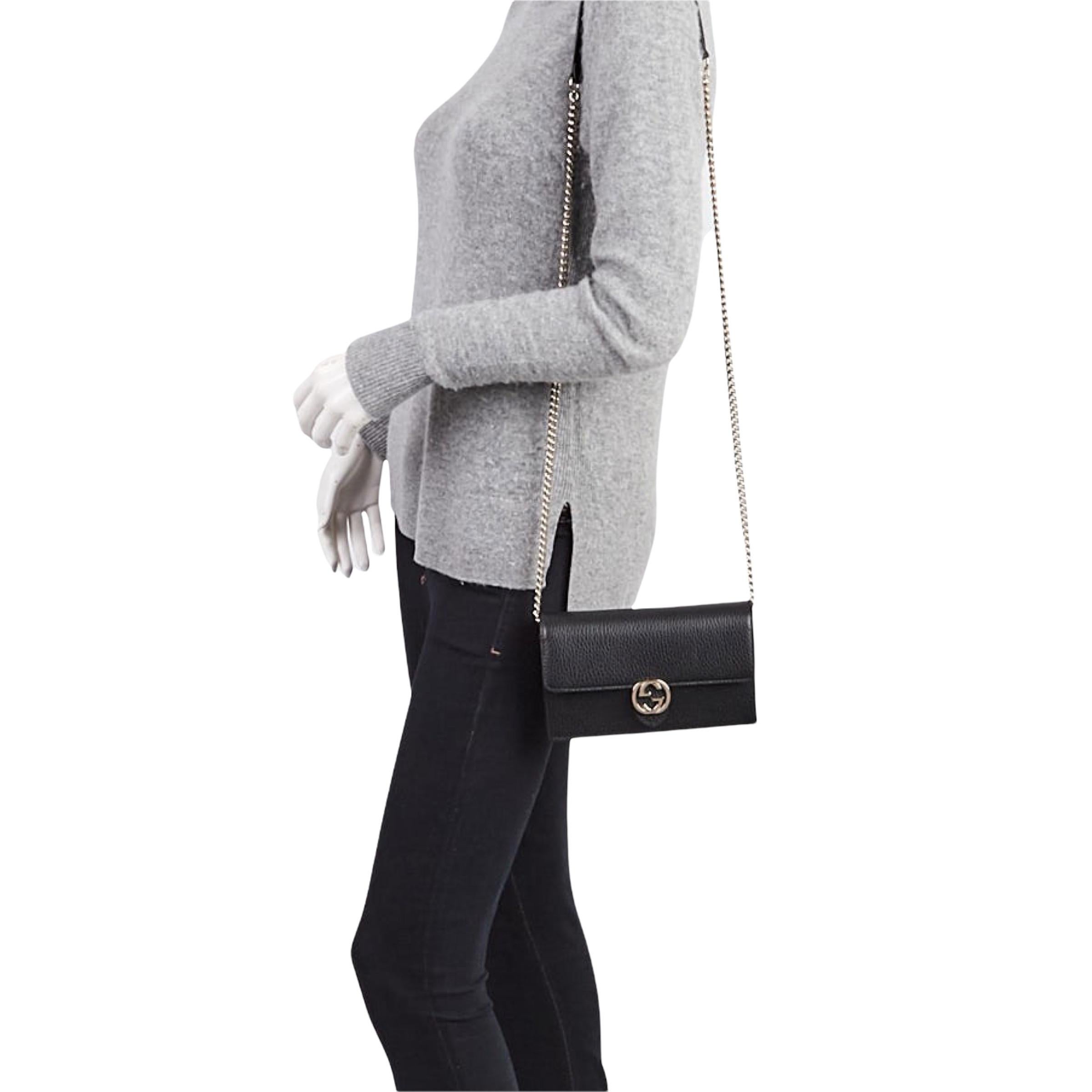 NEW Gucci Black Interlocking G Clutch Wallet On Chain Crossbody Shoulder Bag  For Sale 6