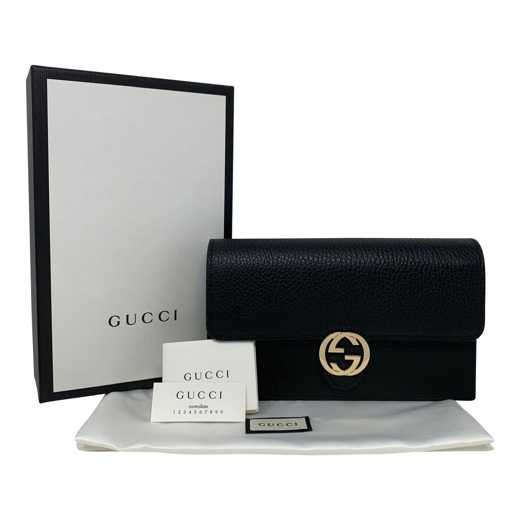 NEW Gucci Black Interlocking G Clutch Wallet On Chain Crossbody Shoulder Bag  For Sale 7
