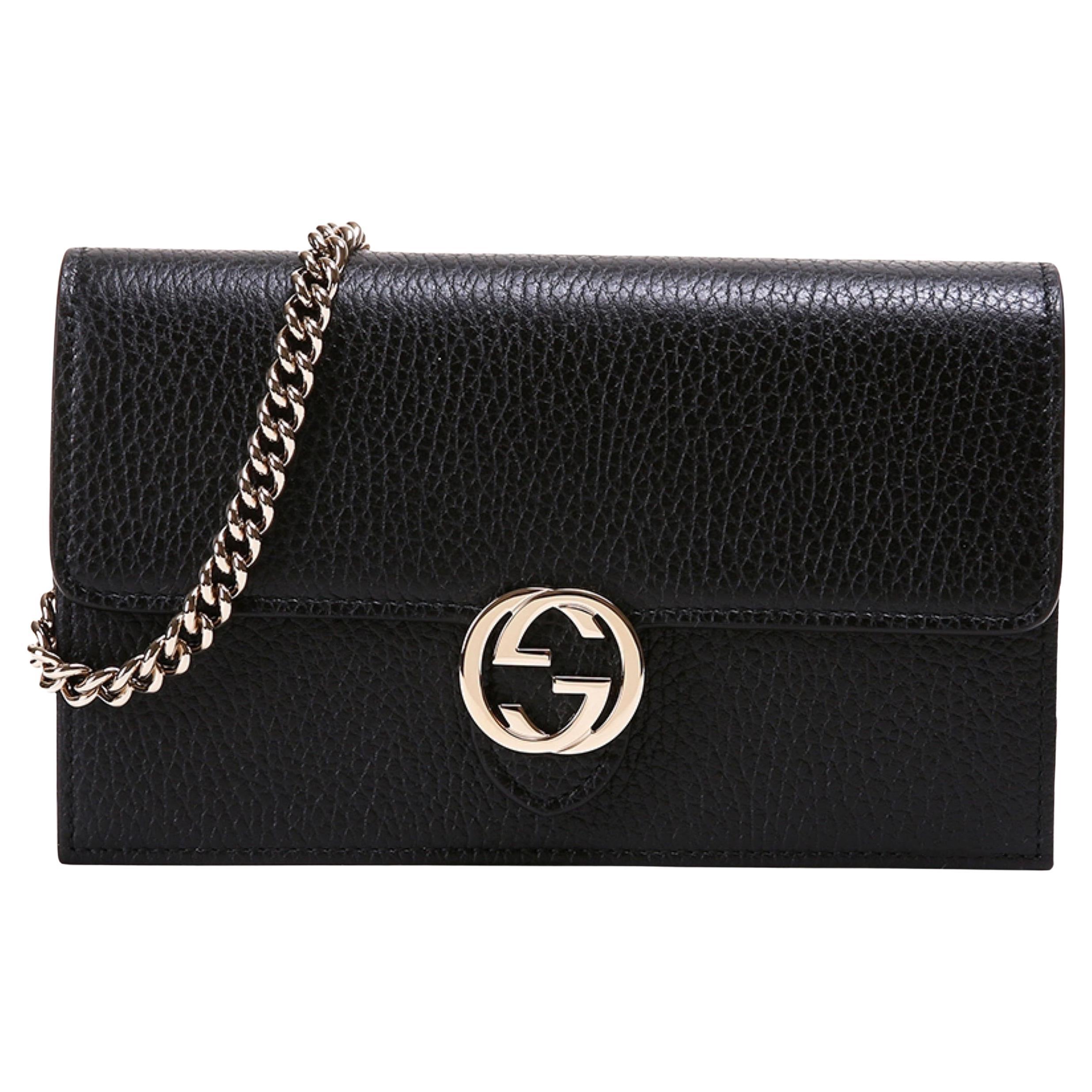 NEW Gucci Black Interlocking G Clutch Wallet On Chain Crossbody Shoulder Bag  For Sale