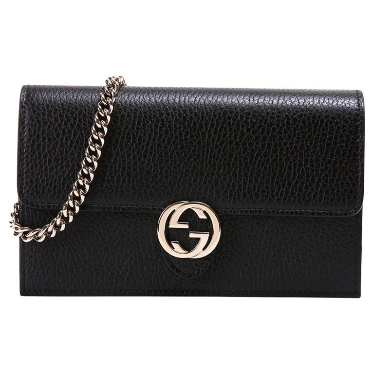 NEW Gucci Black Interlocking G Clutch Wallet On Chain Crossbody