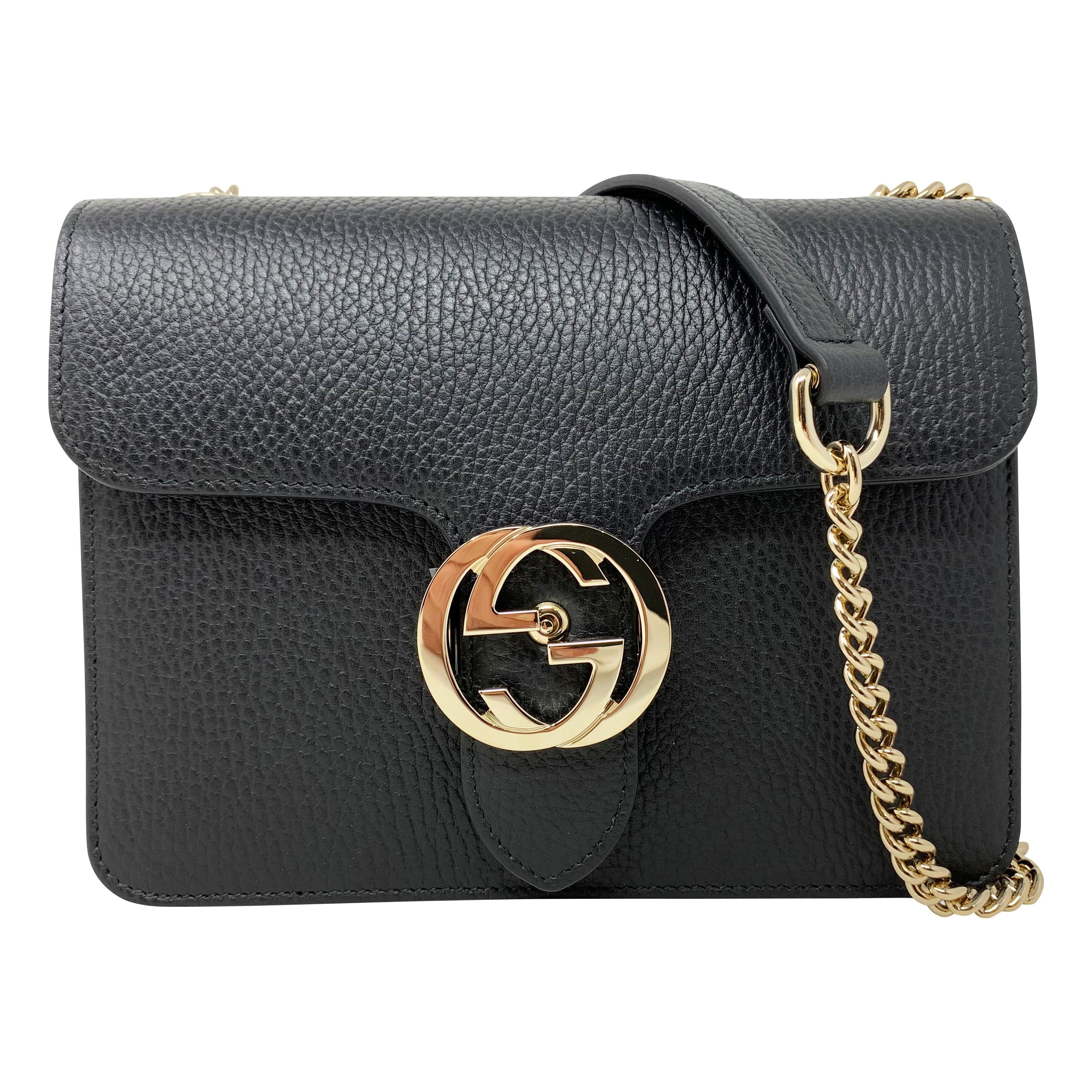 NEW Gucci Black Interlocking GG Leather Crossbody Shoulder Bag For Sale ...