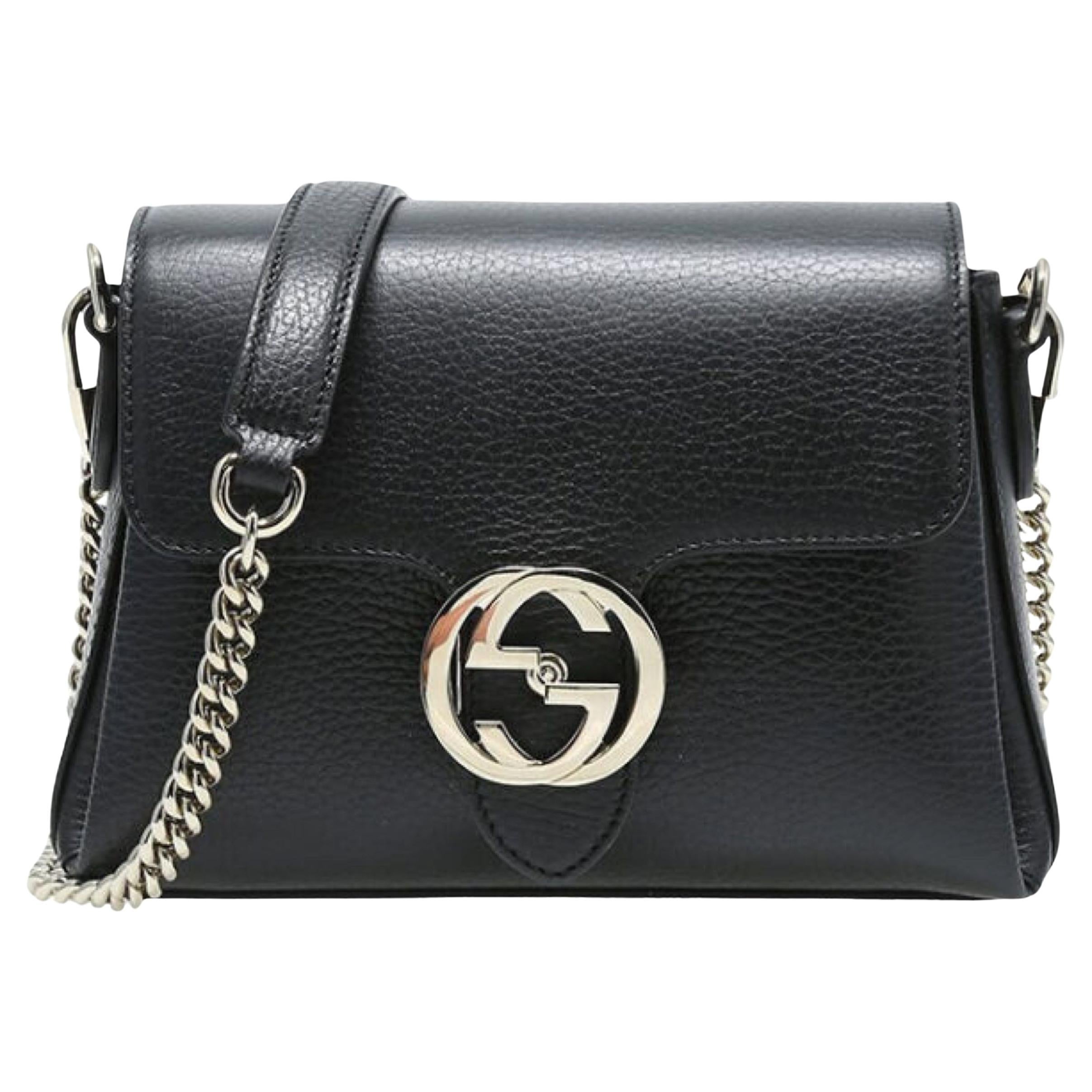 NEU Gucci Schwarze ineinandergreifende GG Mini Leder Crossbody Umhängetasche im Angebot
