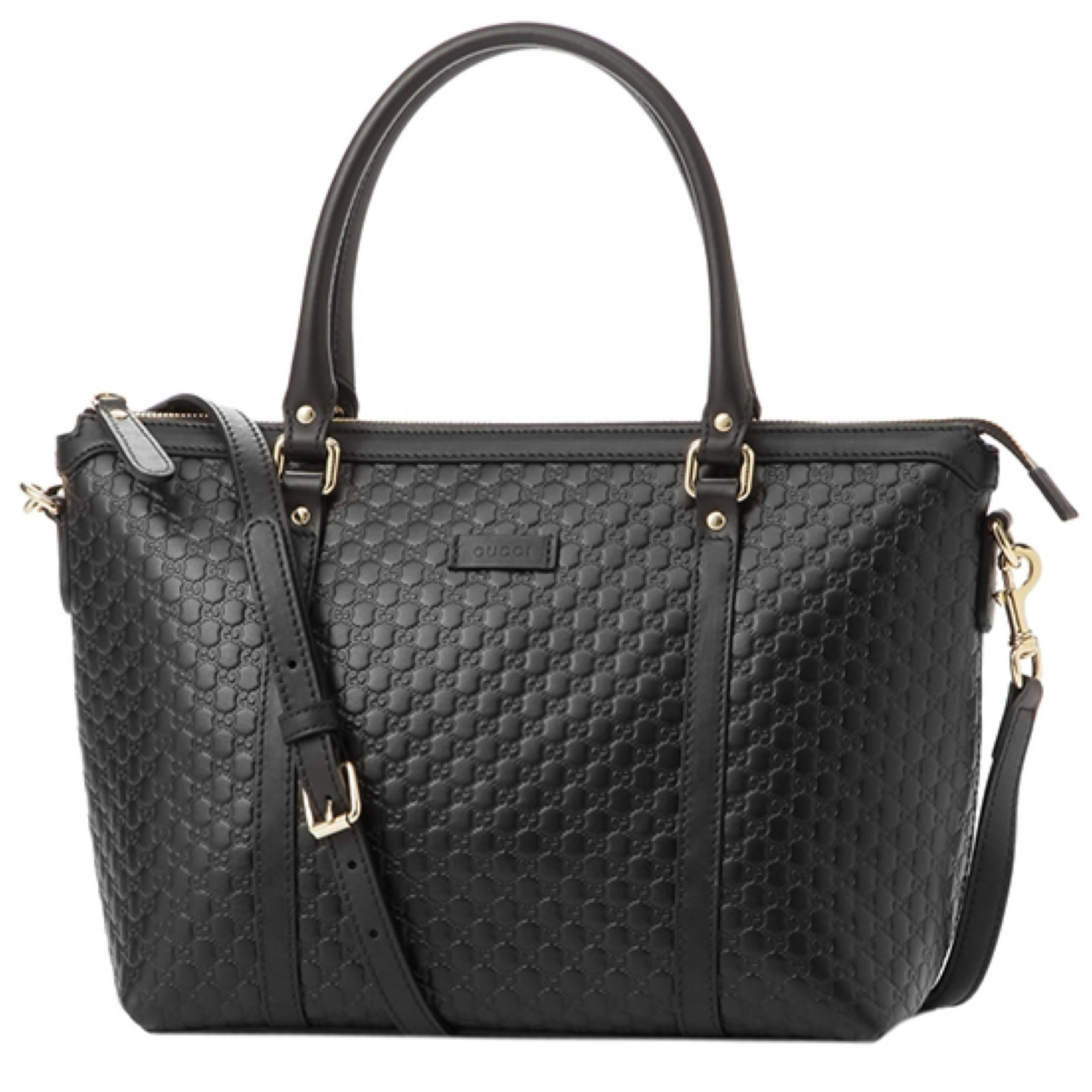 New Gucci Black Leather GG Micro Guccissima Large Tote Crossbody Shoulder Bag In New Condition For Sale In San Marcos, CA