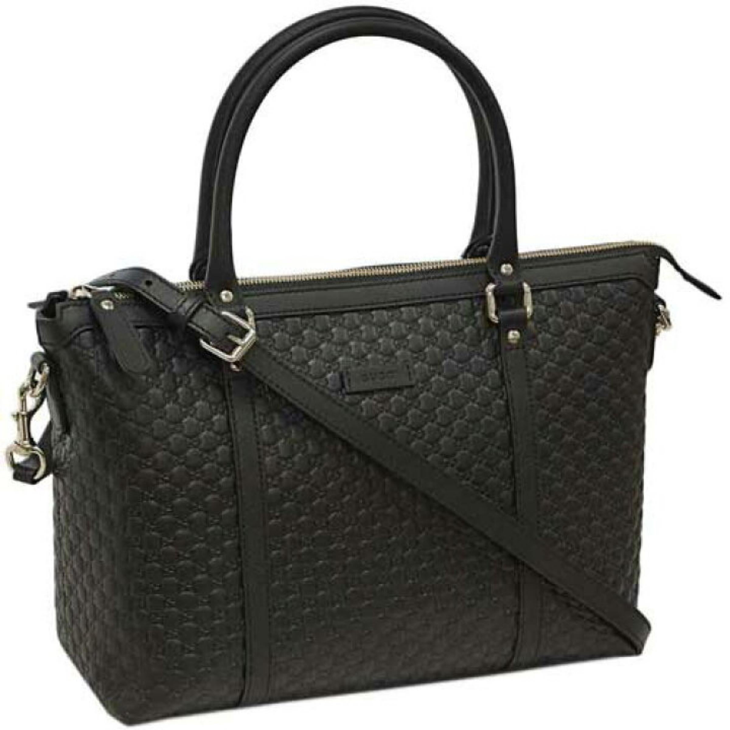 Women's New Gucci Black Leather GG Micro Guccissima Large Tote Crossbody Shoulder Bag For Sale
