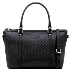 New Gucci Black Leather GG Micro Guccissima Large Tote Crossbody Shoulder Bag