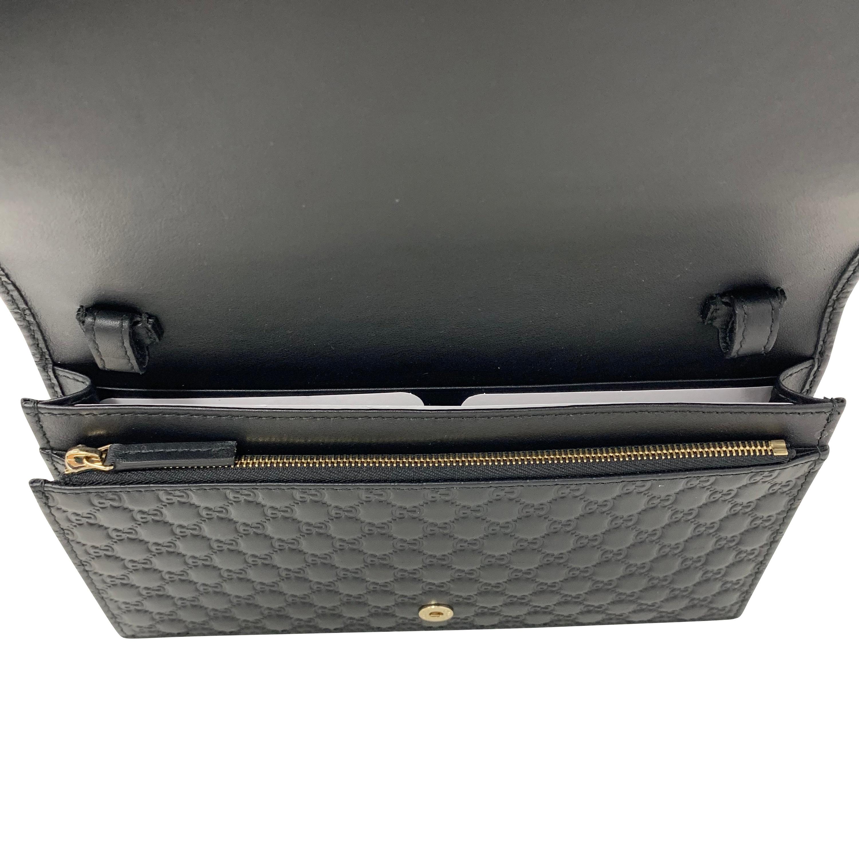 NEW Gucci Black Micro GG Guccissima Crossbody Wallet Bag Purse For Sale