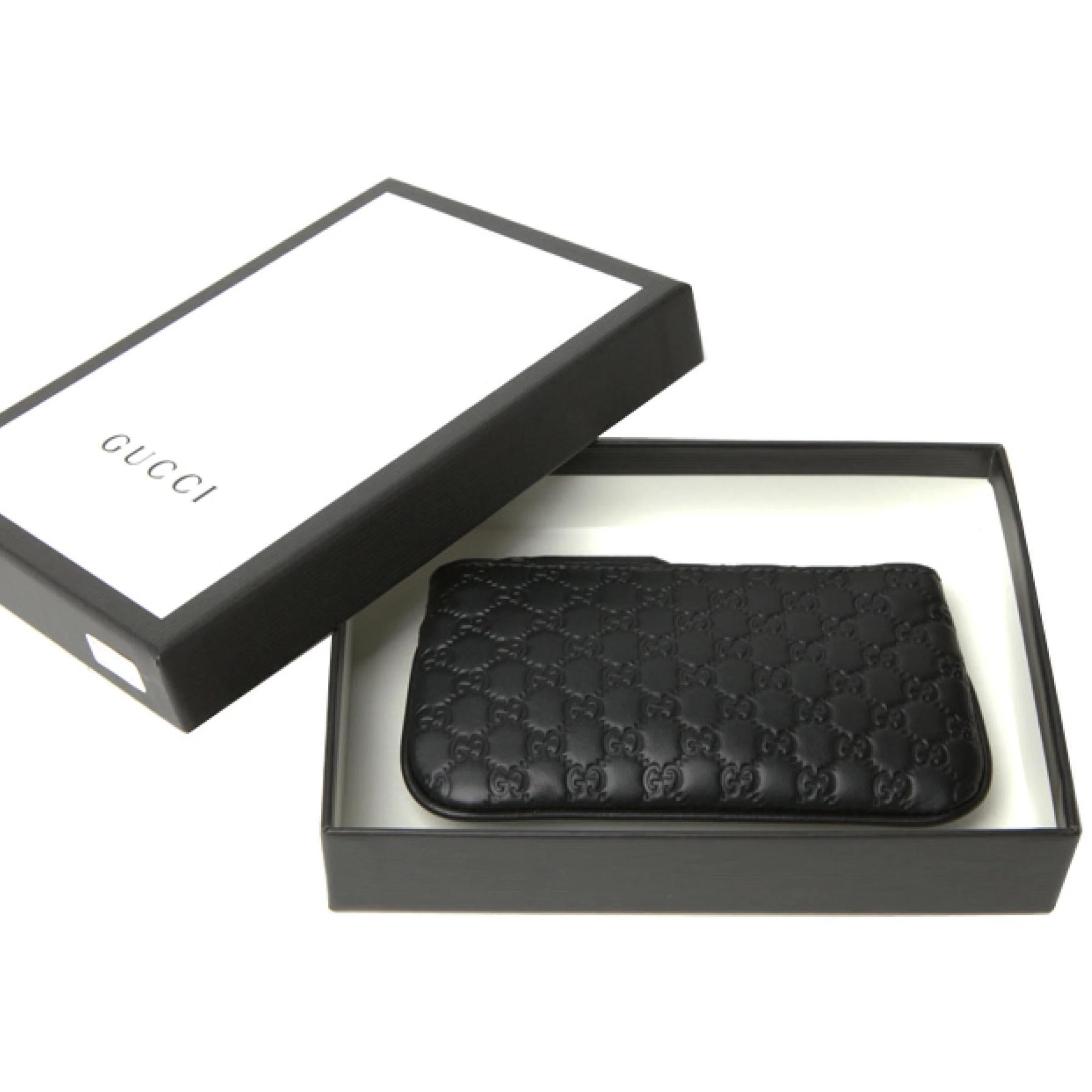 NEW Gucci Black Micro GG Guccissima Leather Keychain Pouch Bag For Sale 6