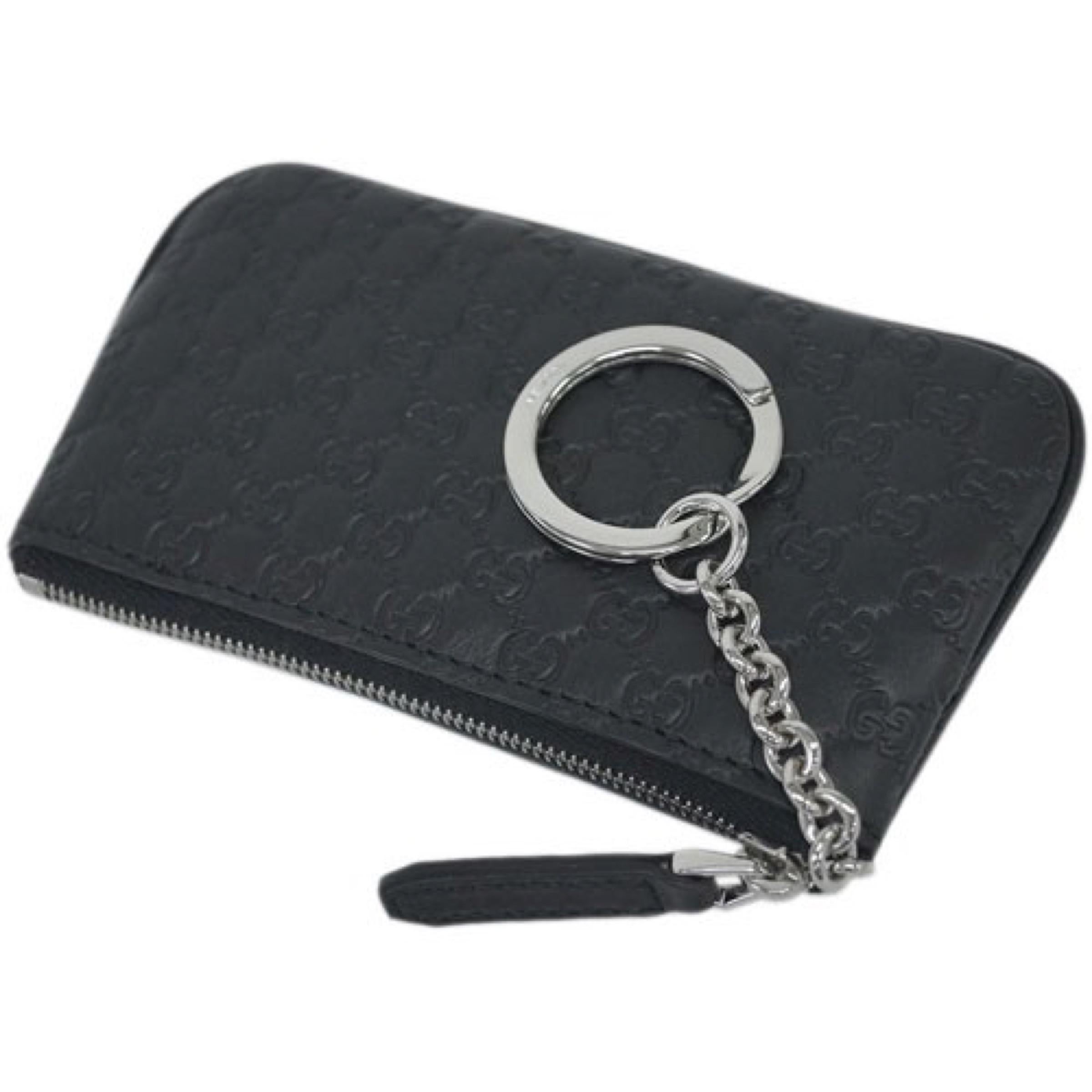 Women's or Men's NEW Gucci Black Micro GG Guccissima Leather Keychain Pouch Bag For Sale