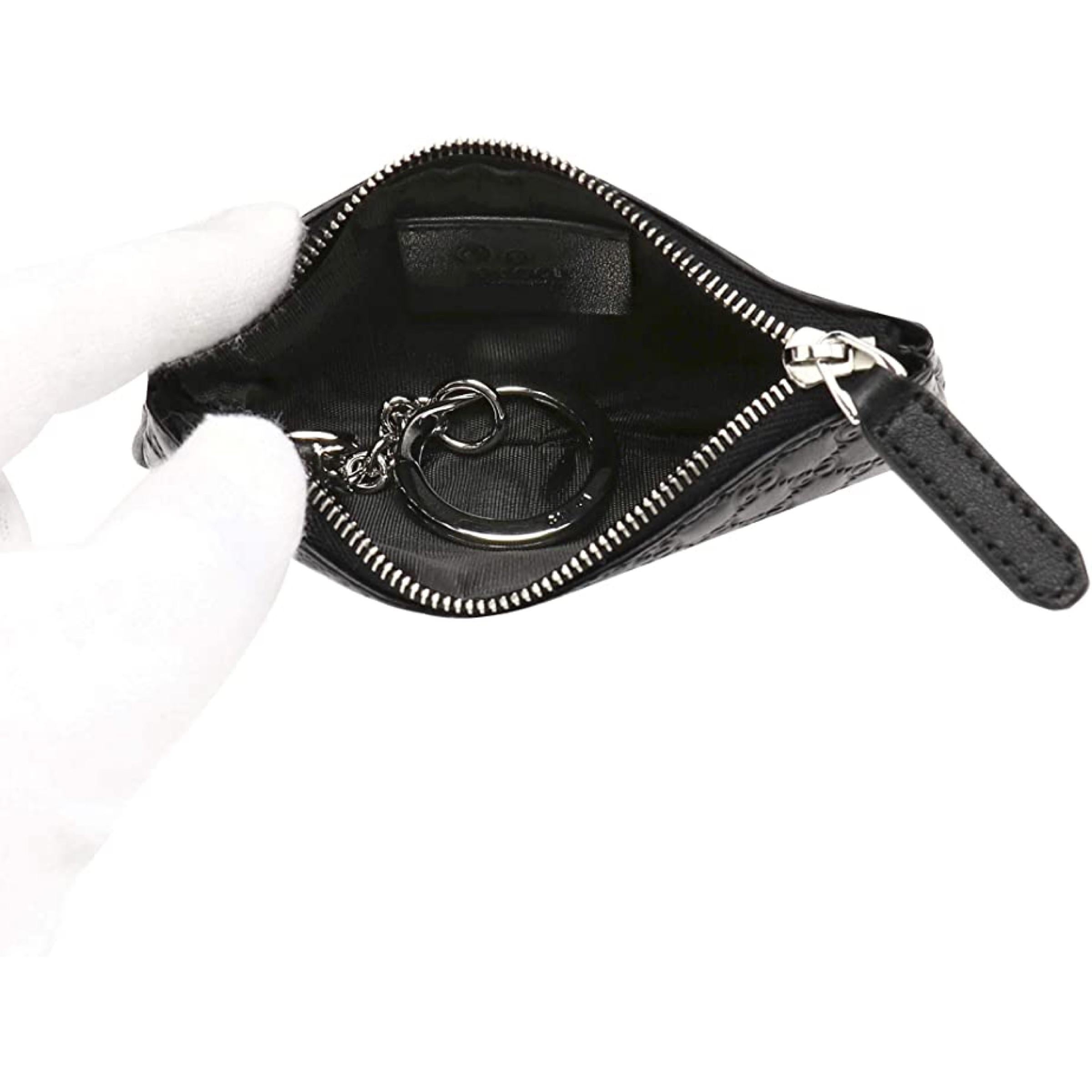 NEW Gucci Black Micro GG Guccissima Leather Keychain Pouch Bag For Sale 3