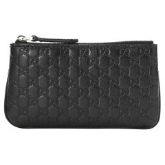 NEW Gucci Black Micro GG Guccissima Leather Keychain Pouch Bag
