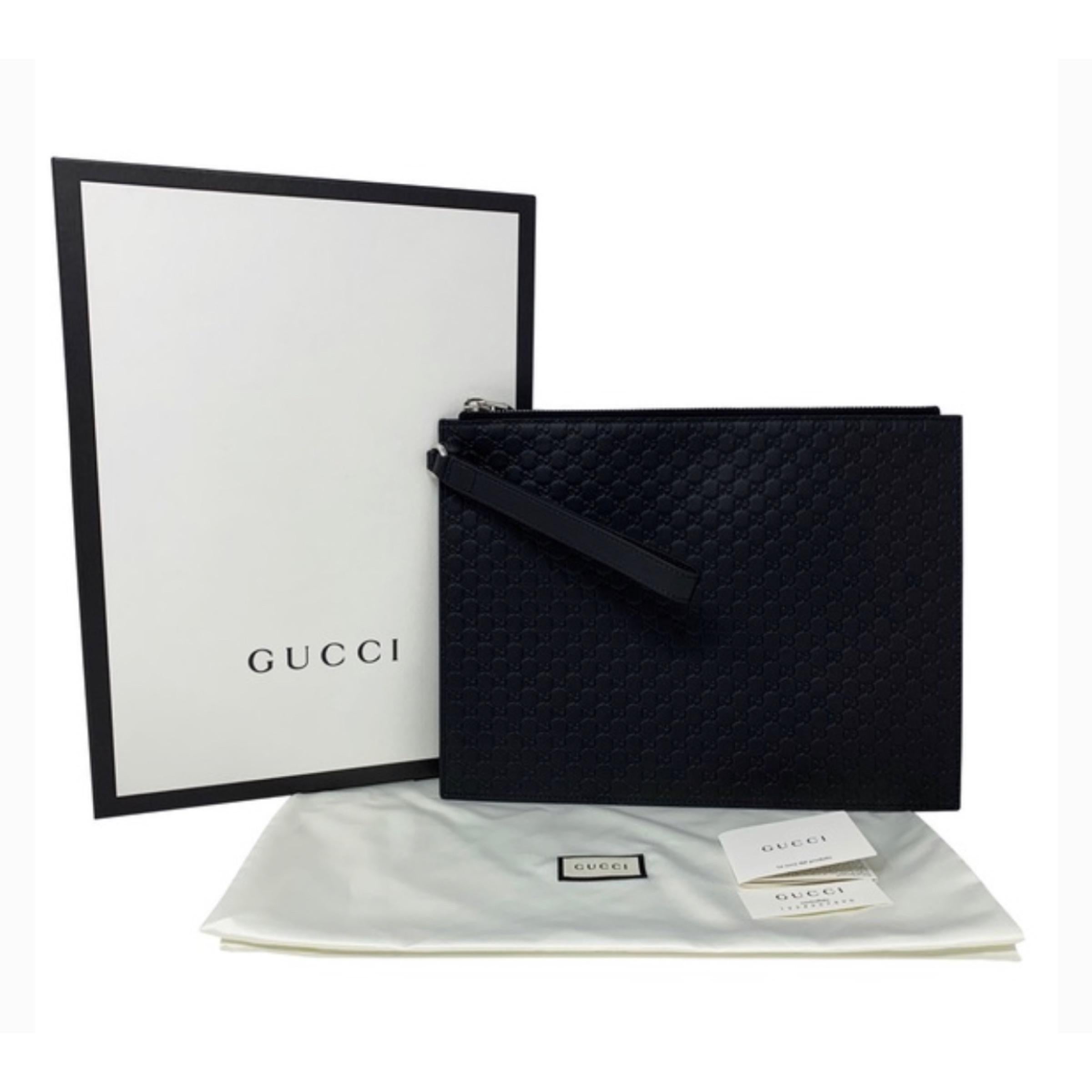 NEW Gucci Black Micro GG Guccissima Leather Wristlet Clutch Bag For Sale 8