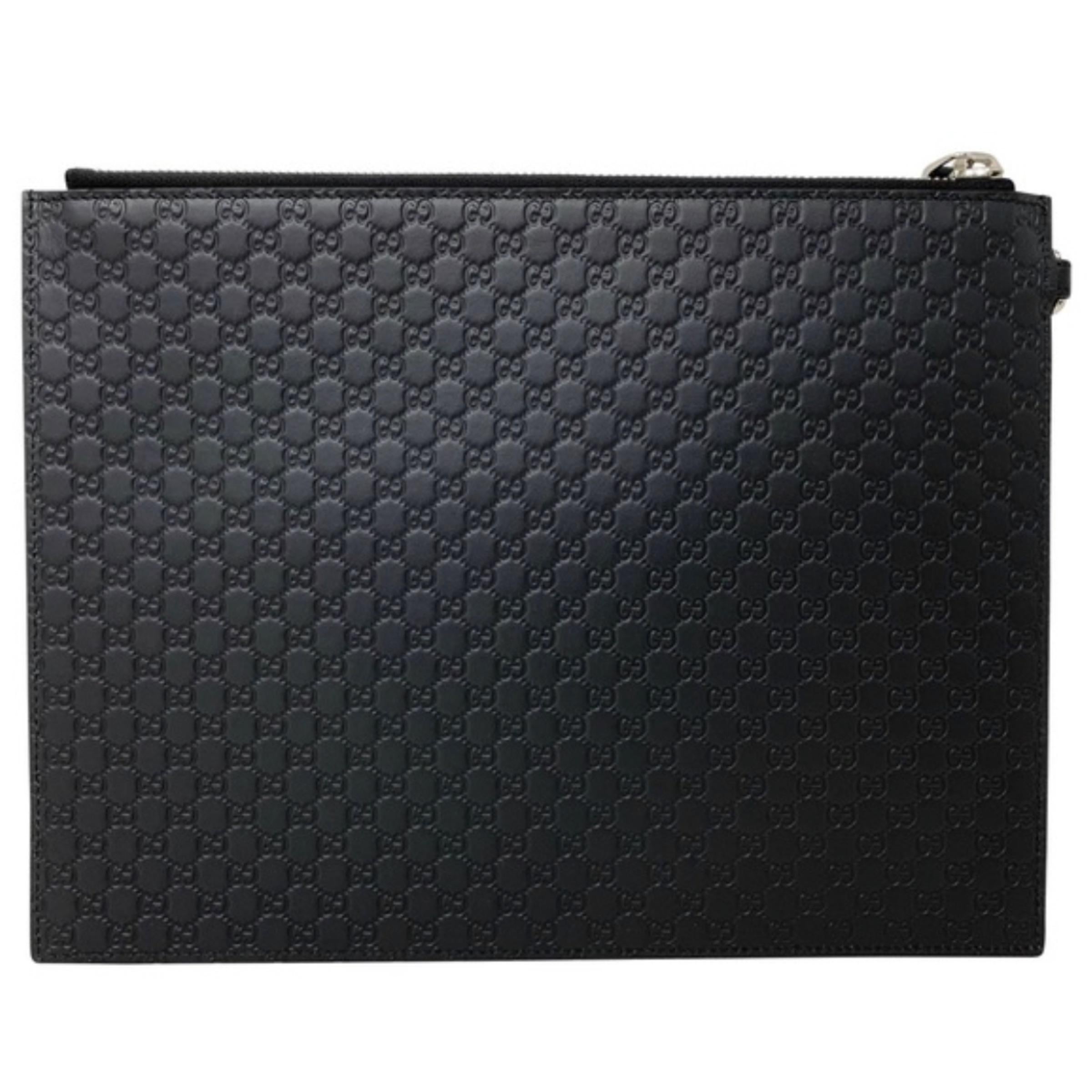 Women's or Men's NEW Gucci Black Micro GG Guccissima Leather Wristlet Clutch Bag For Sale