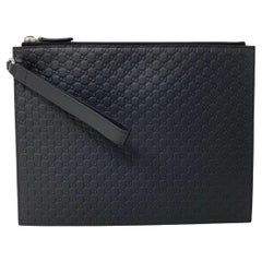 NEW Gucci Black Micro GG Guccissima Leather Wristlet Clutch Bag