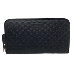 NEW Gucci Black Micro GG Guccissima Leather Zip Around Wallet Clutch Bag
