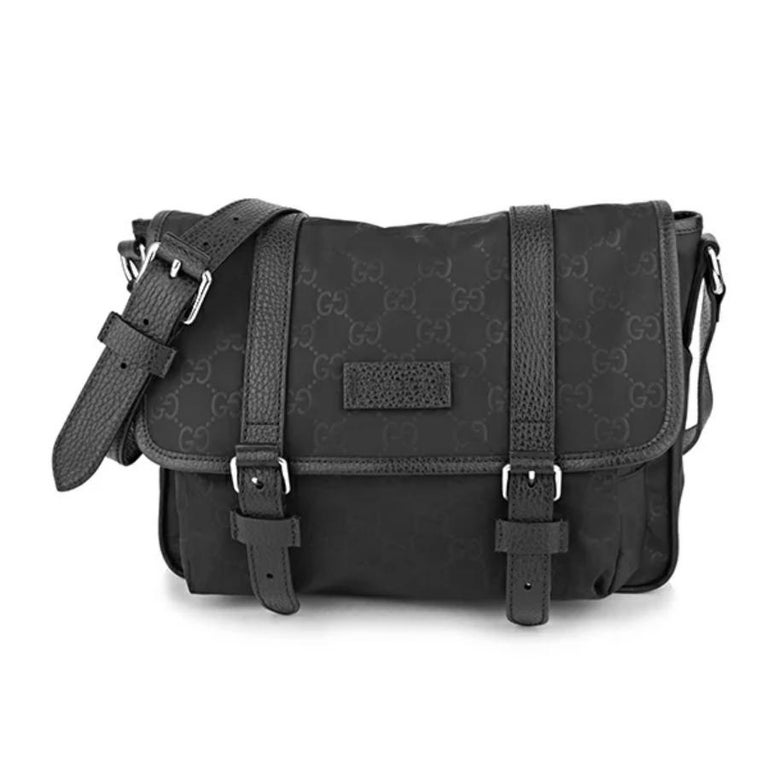 NEW Gucci Black Monogram GG Guccissima Logo Nylon Messenger Bag For