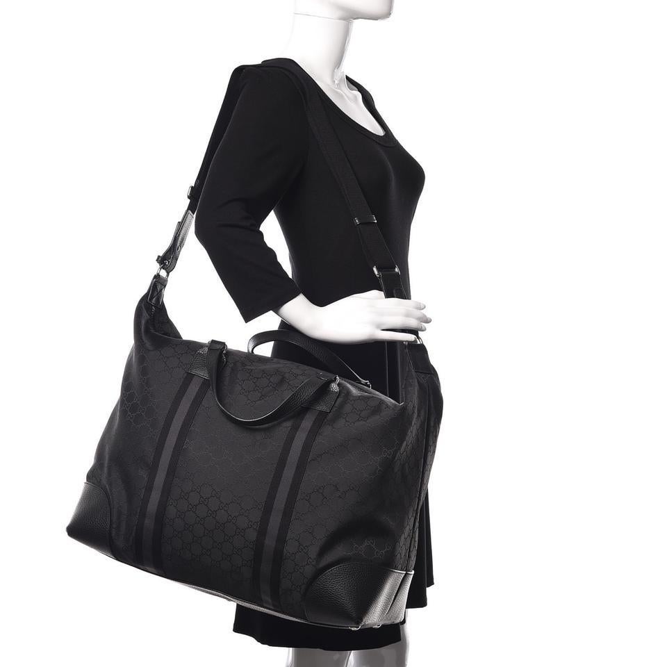 NEW Gucci Black Nylon GG Guccissima Large Duffle Travel Shoulder Bag For Sale 6