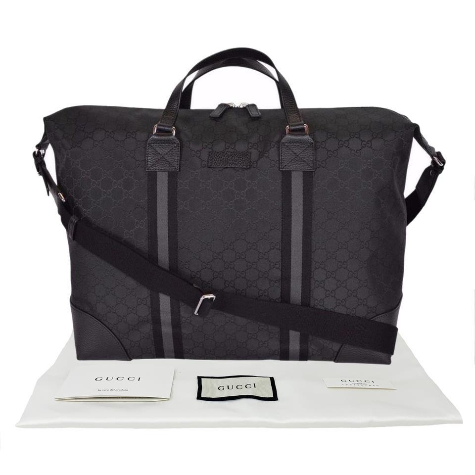 NEW Gucci Black Nylon GG Guccissima Large Duffle Travel Shoulder Bag For Sale 7