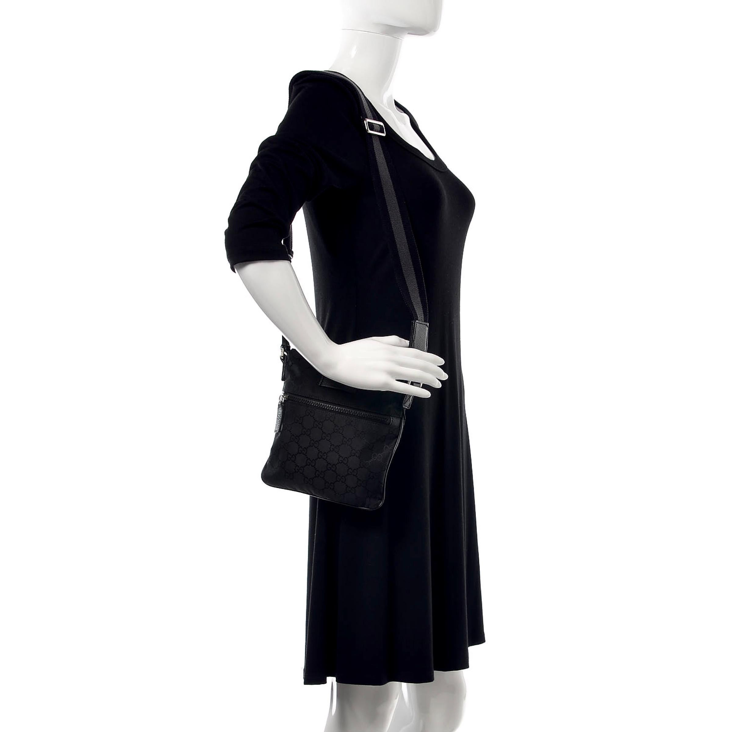 NEU Gucci Schwarz Nylon GG Guccissima Web Crossbody Messenger Umhängetasche im Angebot 14