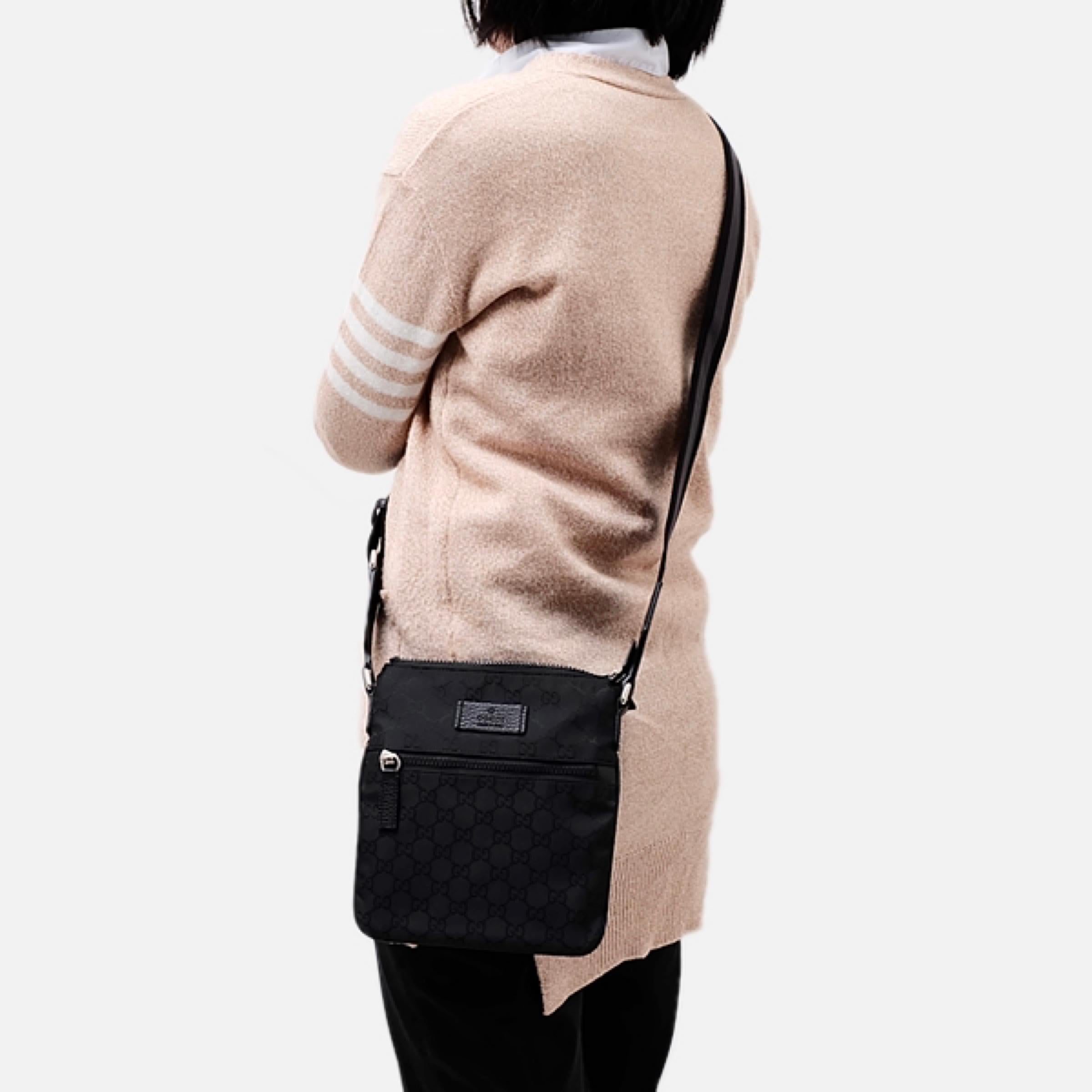 NEU Gucci Schwarz Nylon GG Guccissima Web Crossbody Messenger Umhängetasche im Angebot 15