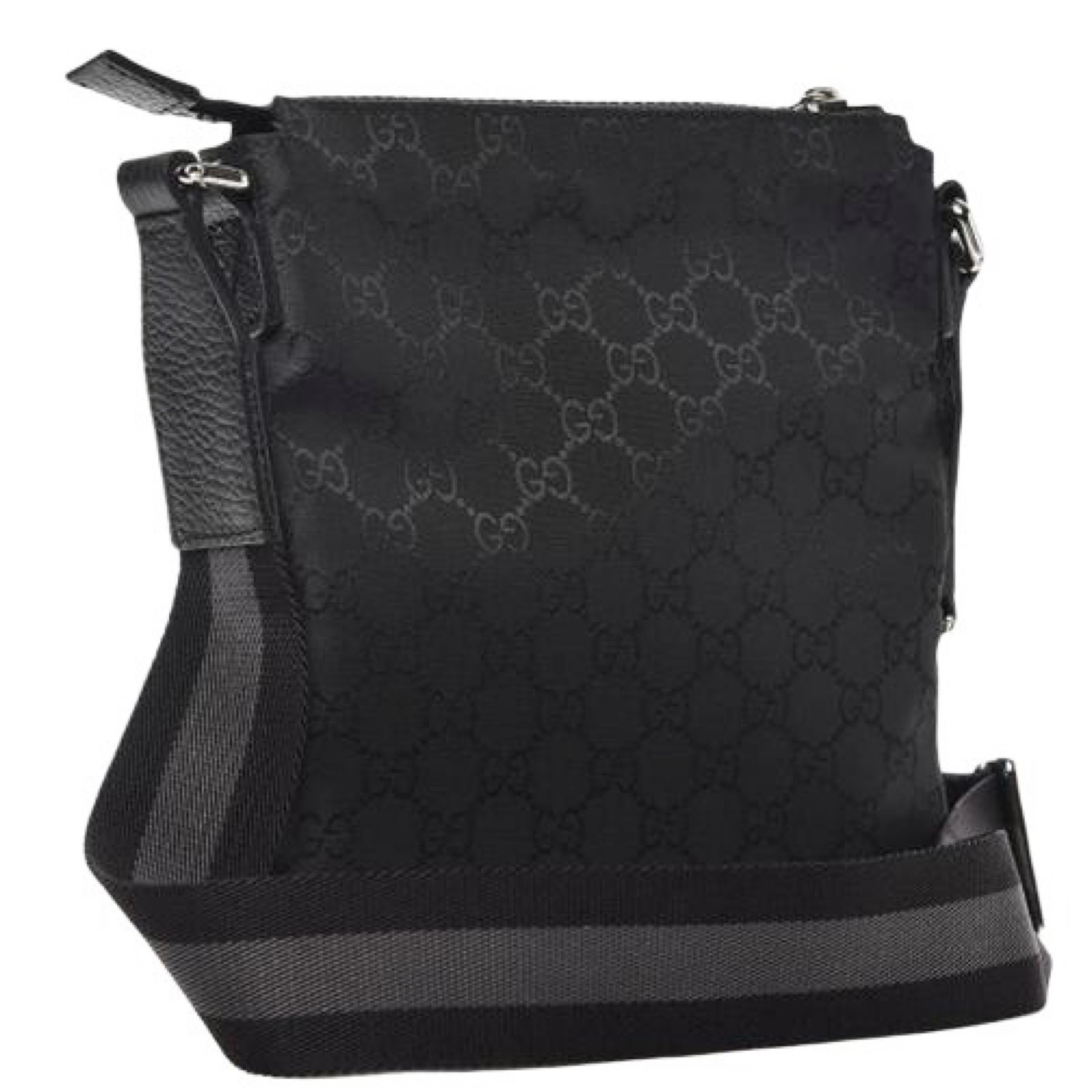 NEU Gucci Schwarz Nylon GG Guccissima Web Crossbody Messenger Umhängetasche im Zustand „Neu“ im Angebot in San Marcos, CA
