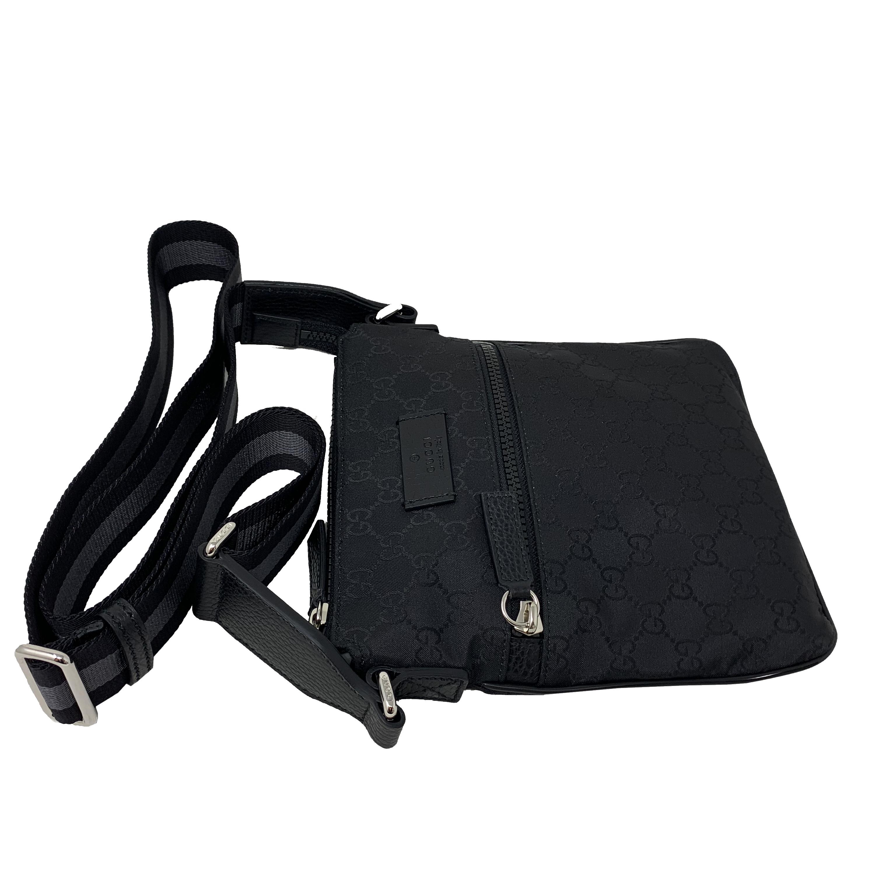 NEU Gucci Schwarz Nylon GG Guccissima Web Crossbody Messenger Umhängetasche im Angebot 4