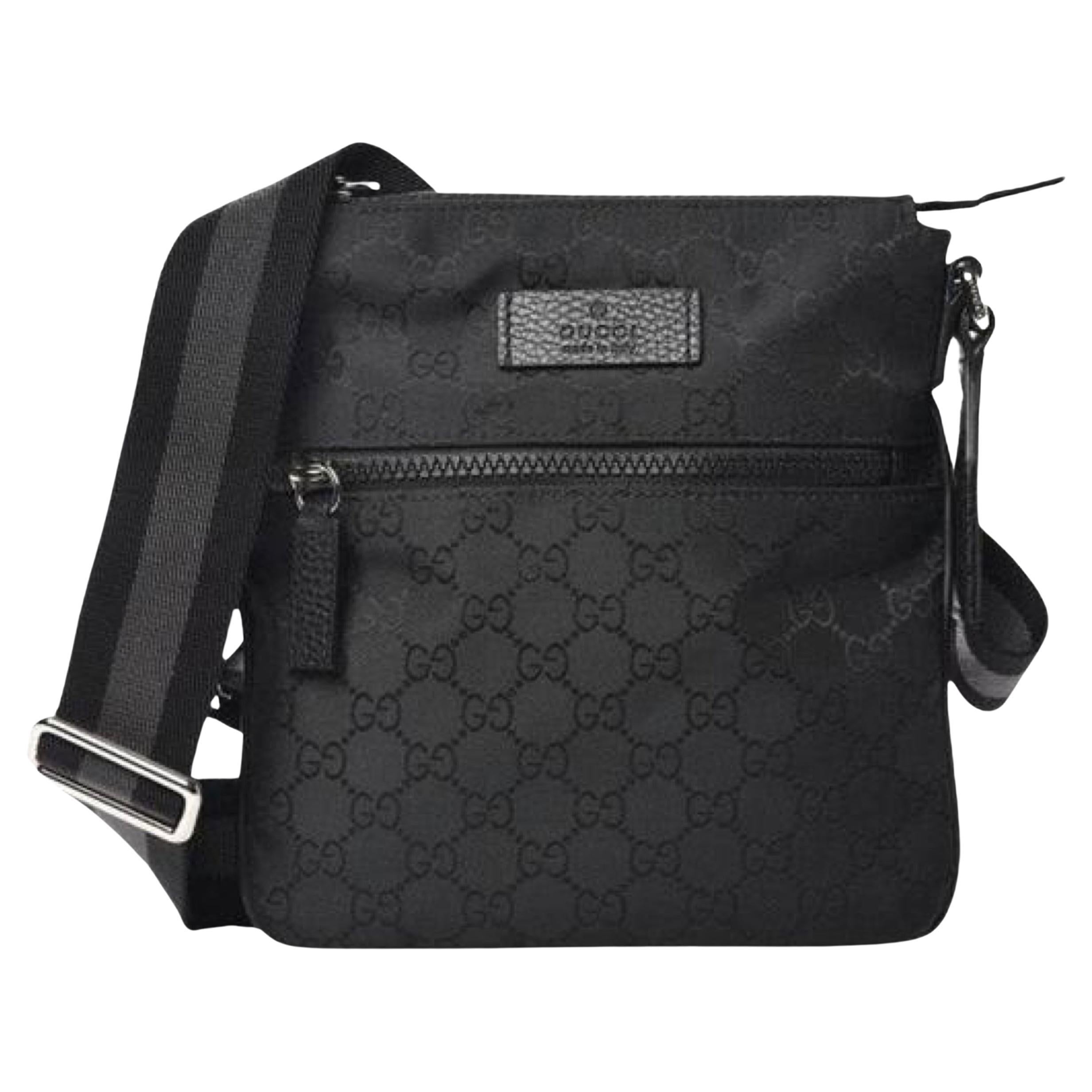 NEW Gucci Black Nylon GG Guccissima Web Crossbody Messenger Shoulder Bag For Sale