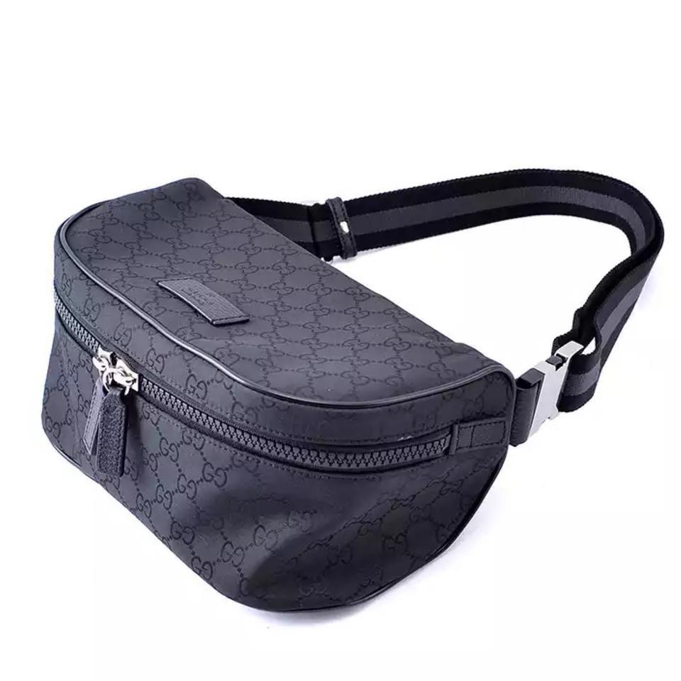 Women's or Men's NEW Gucci Black Nylon GG Guccissima Web Stripe Fanny Pack Waist Sling Bag  For Sale