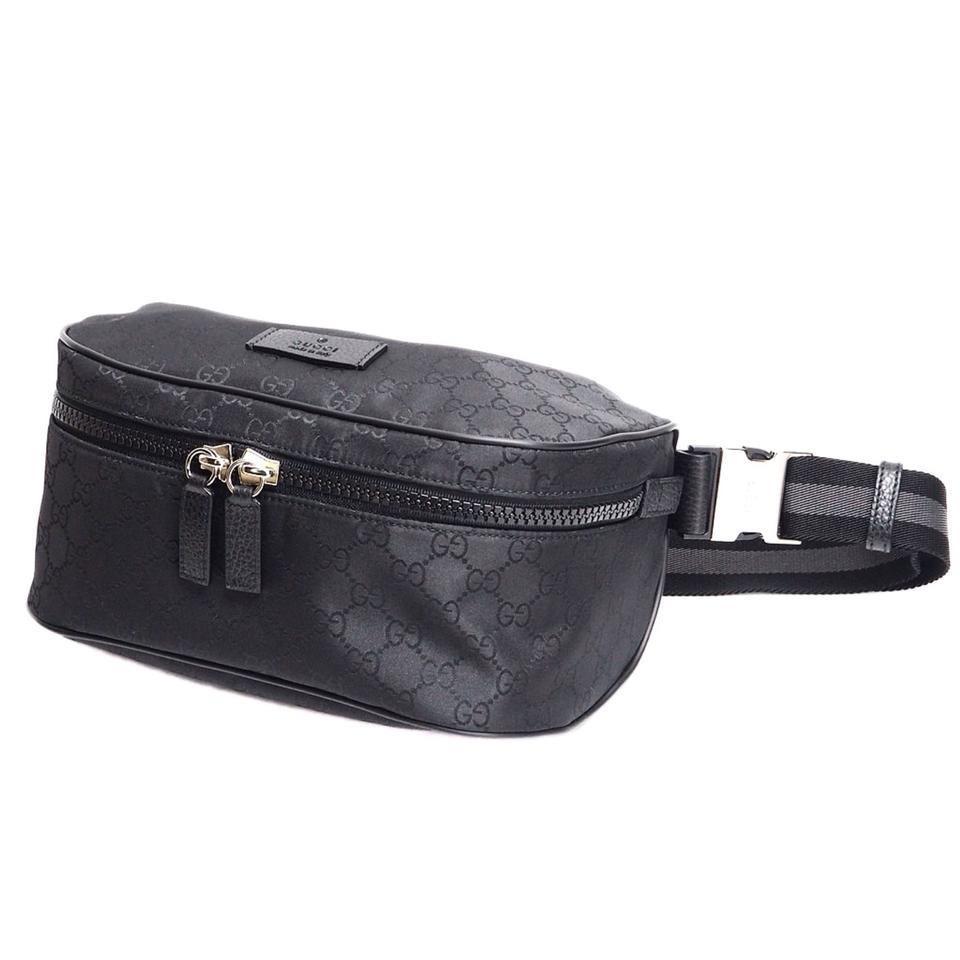 NEW Gucci Black Nylon GG Guccissima Web Stripe Fanny Pack Waist Sling Bag  For Sale 1