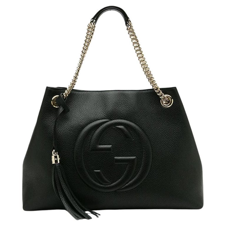 NEW Gucci Black Pebbled Leather Medium Soho Chain Tote Shoulder Bag at