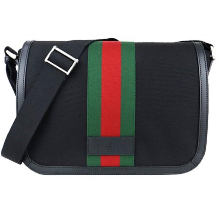 NEW Gucci Black Web Stripe Canvas Messenger Shoulder Bag For Sale at 1stDibs