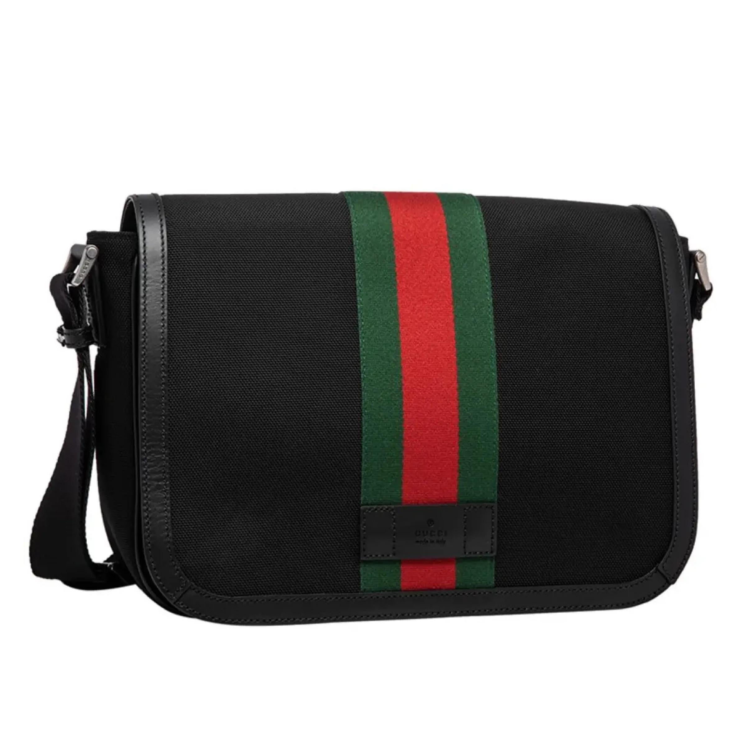 NEW Gucci Black Web Stripe Canvas Messenger Shoulder Bag For Sale at ...