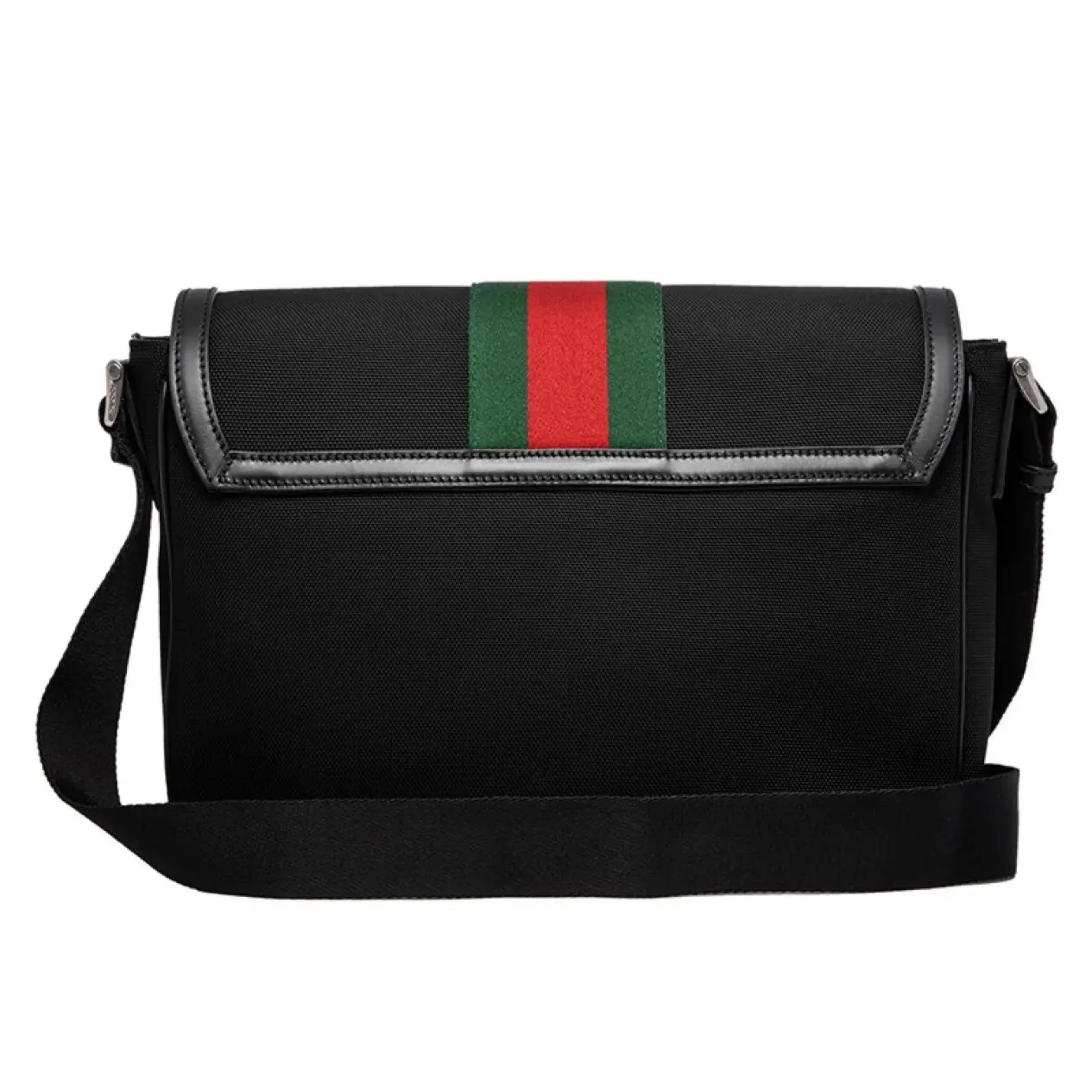 NEW Gucci Black  Stripe Canvas Messenger Shoulder Bag For Sale at
