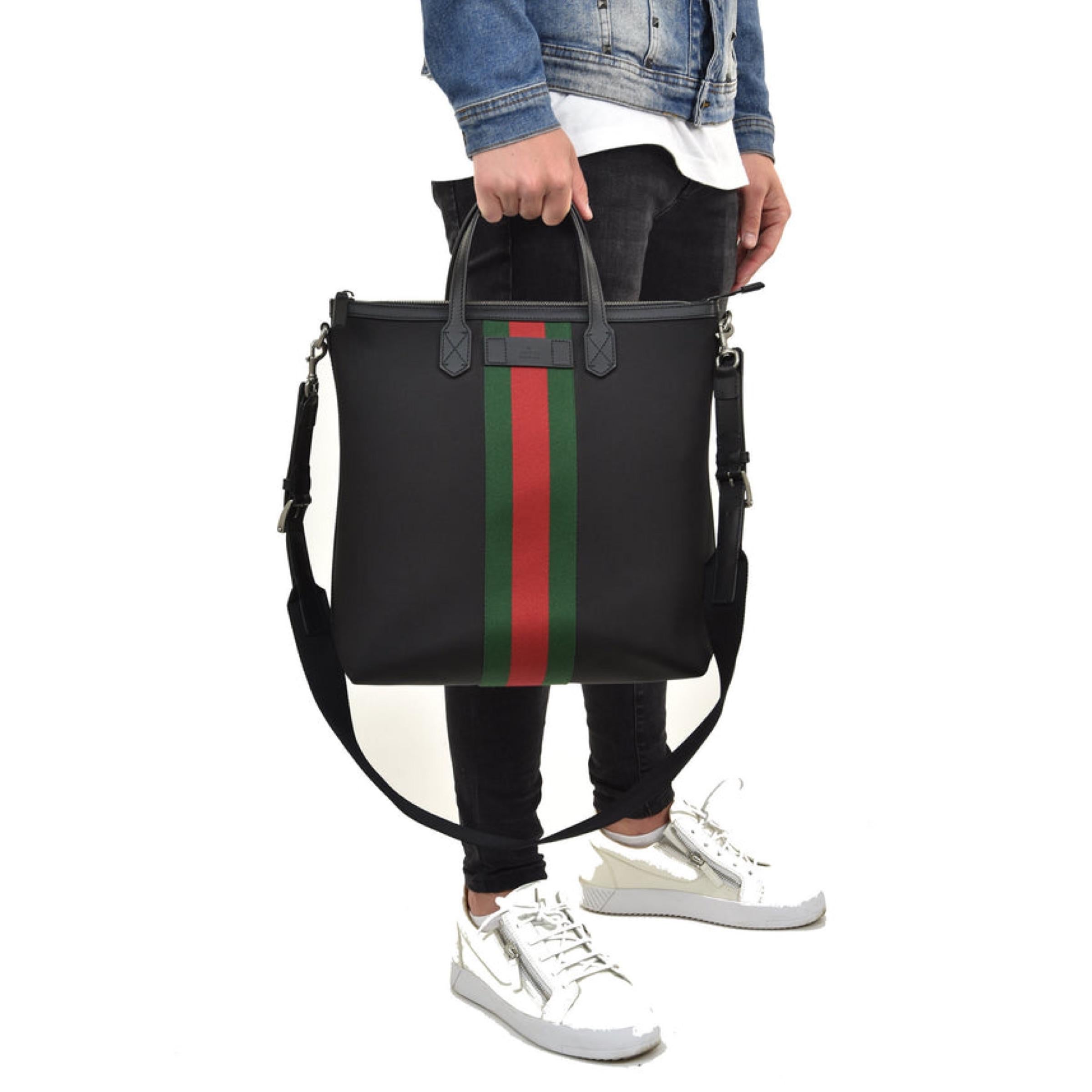 NEW Gucci Black  Stripe Canvas Tote Crossbody Bag For Sale at 1stDibs gucci bag with stripe