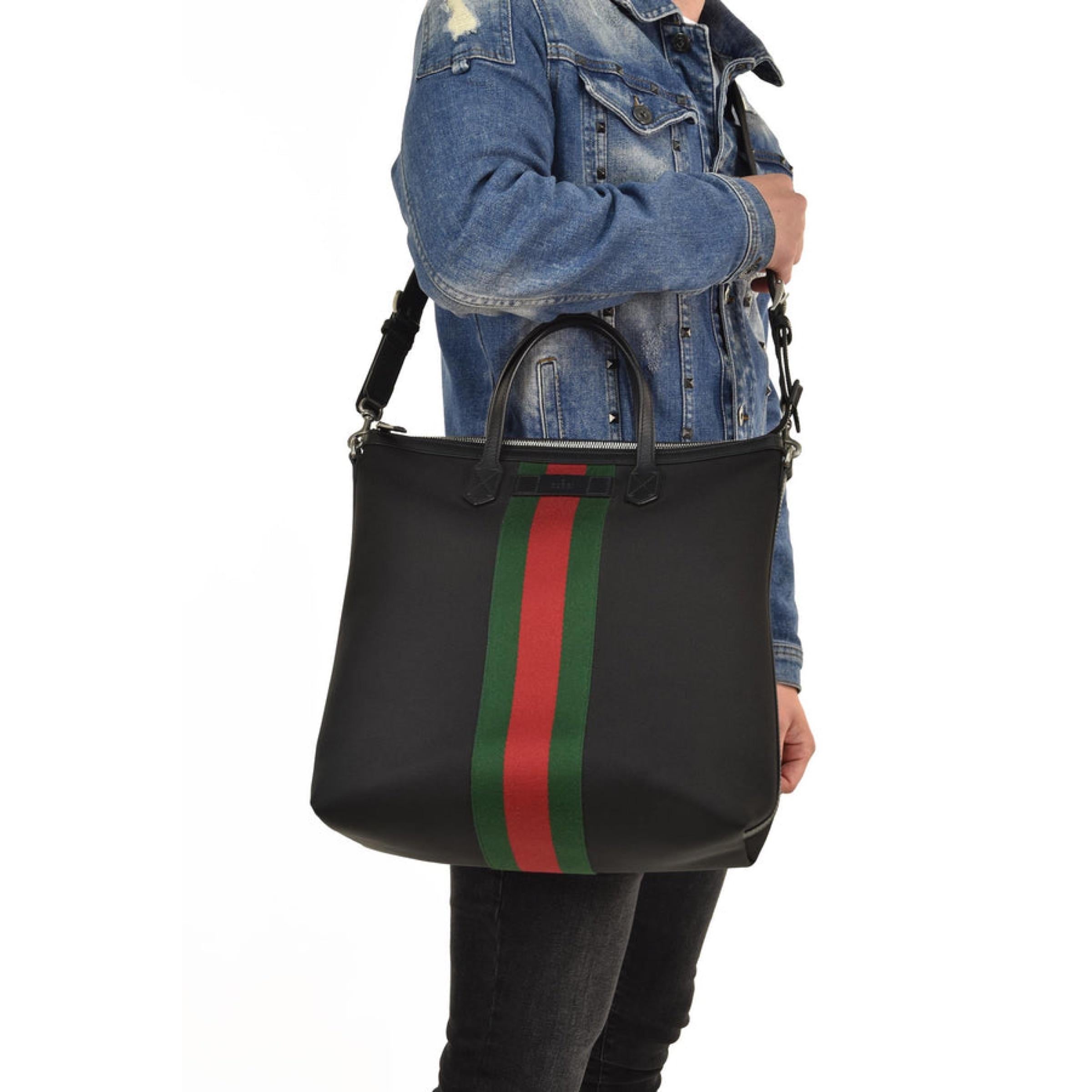 NEW Gucci Black  Stripe Canvas Tote Crossbody Bag For Sale at 1stDibs gucci bag with stripe