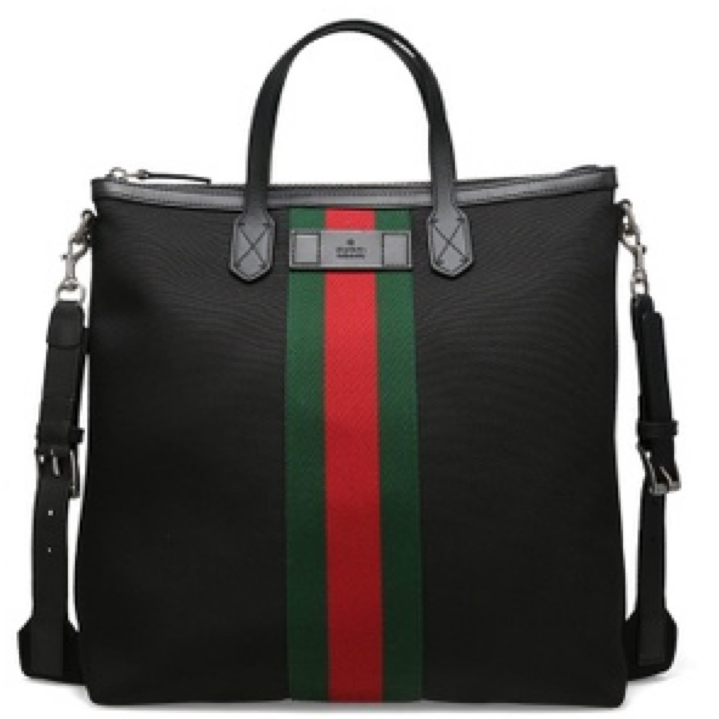 NEW Gucci Black Stripe Canvas Tote Crossbody Bag For Sale at