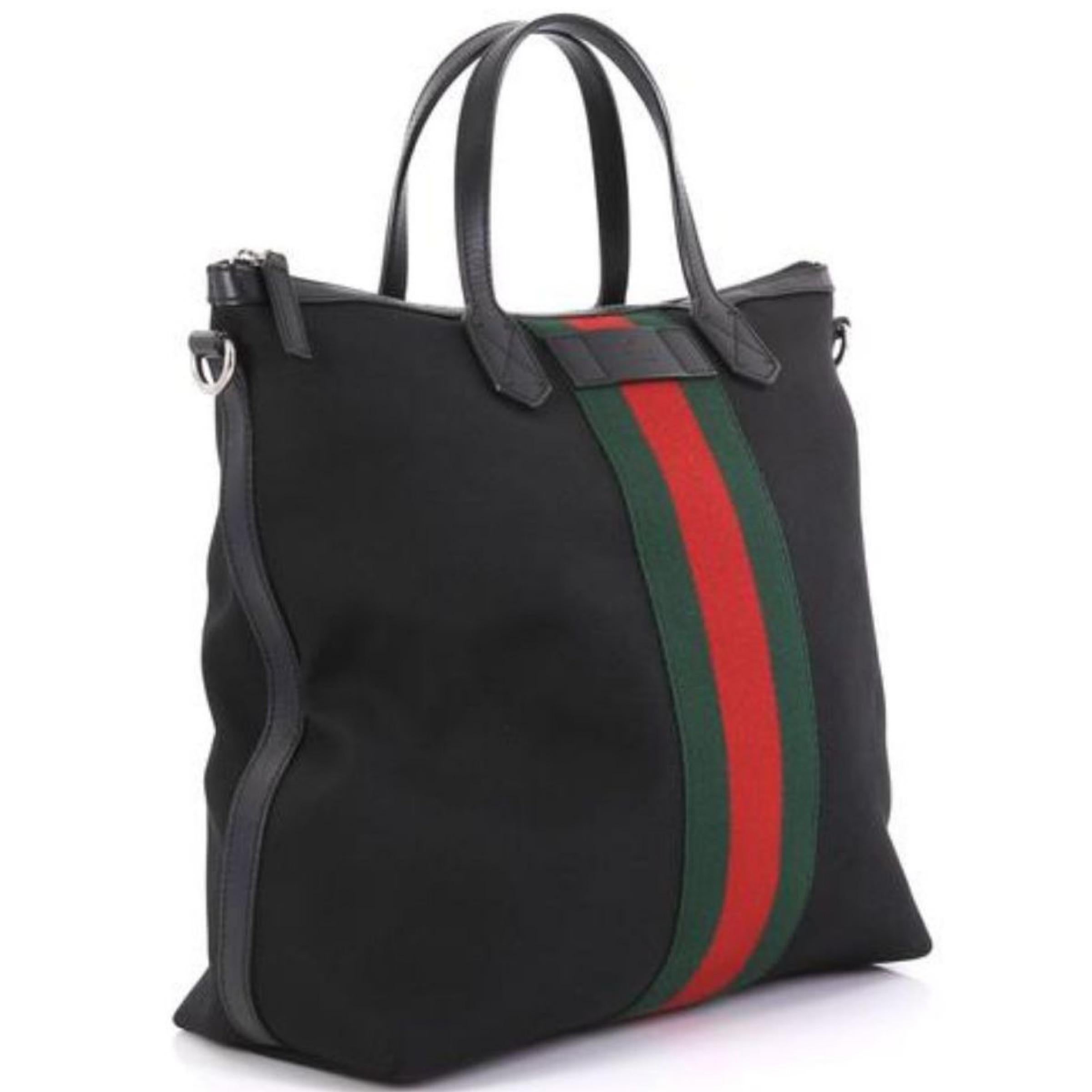 NEW Gucci Black  Stripe Canvas Tote Crossbody Bag For Sale at 1stDibs gucci bag with stripe