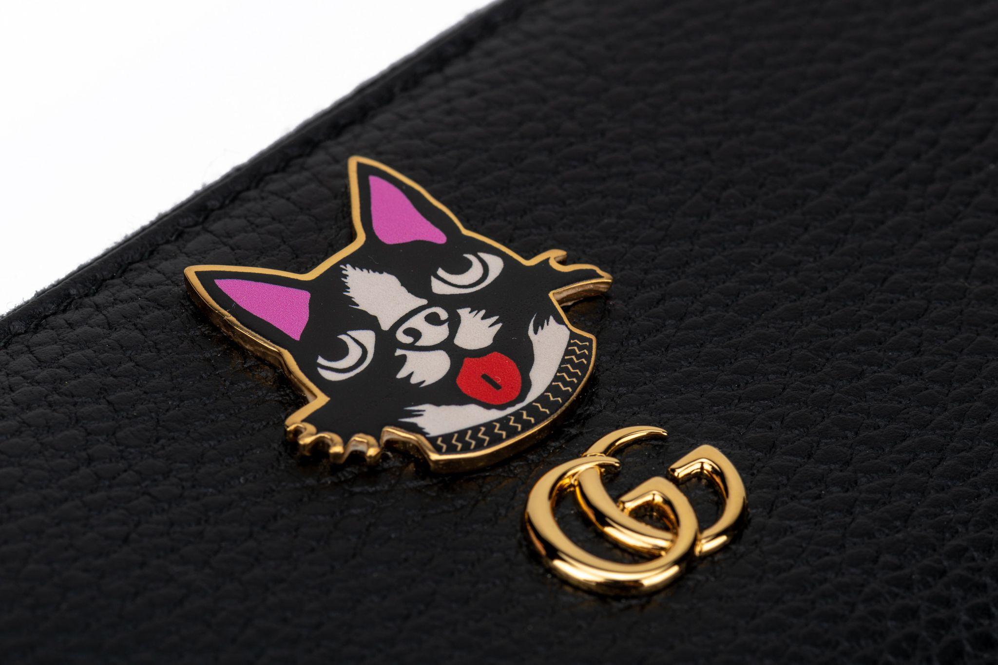 New Gucci Black Zip Around Cat Wallet (Portefeuille à fermeture éclair en forme de chat) en vente 2