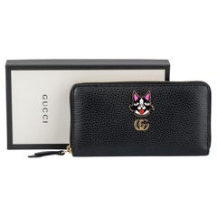 New Gucci Black Zip Around Cat Wallet